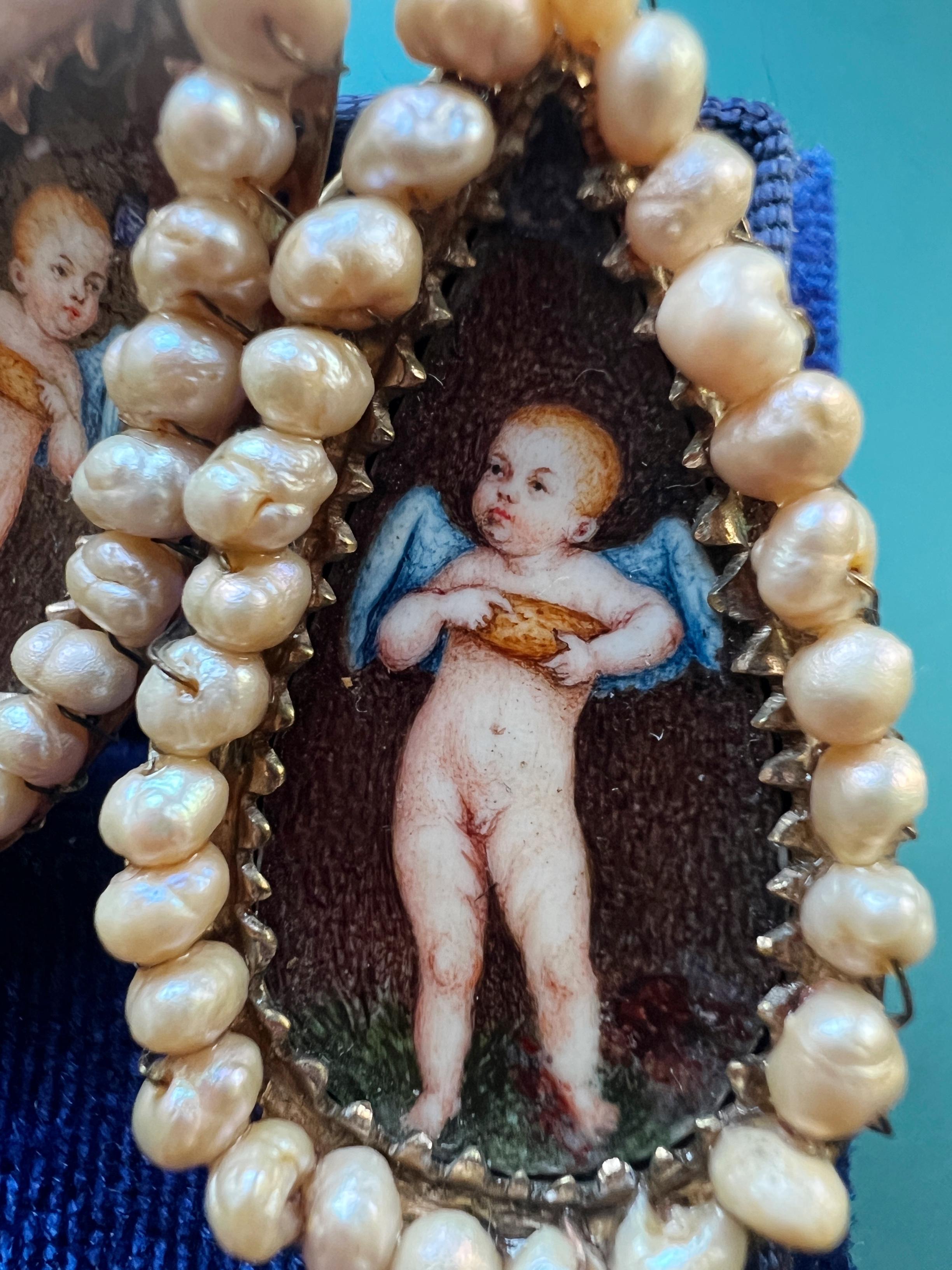 Georgian Antique Italien 14k gold natural pearl cherub angel earrings