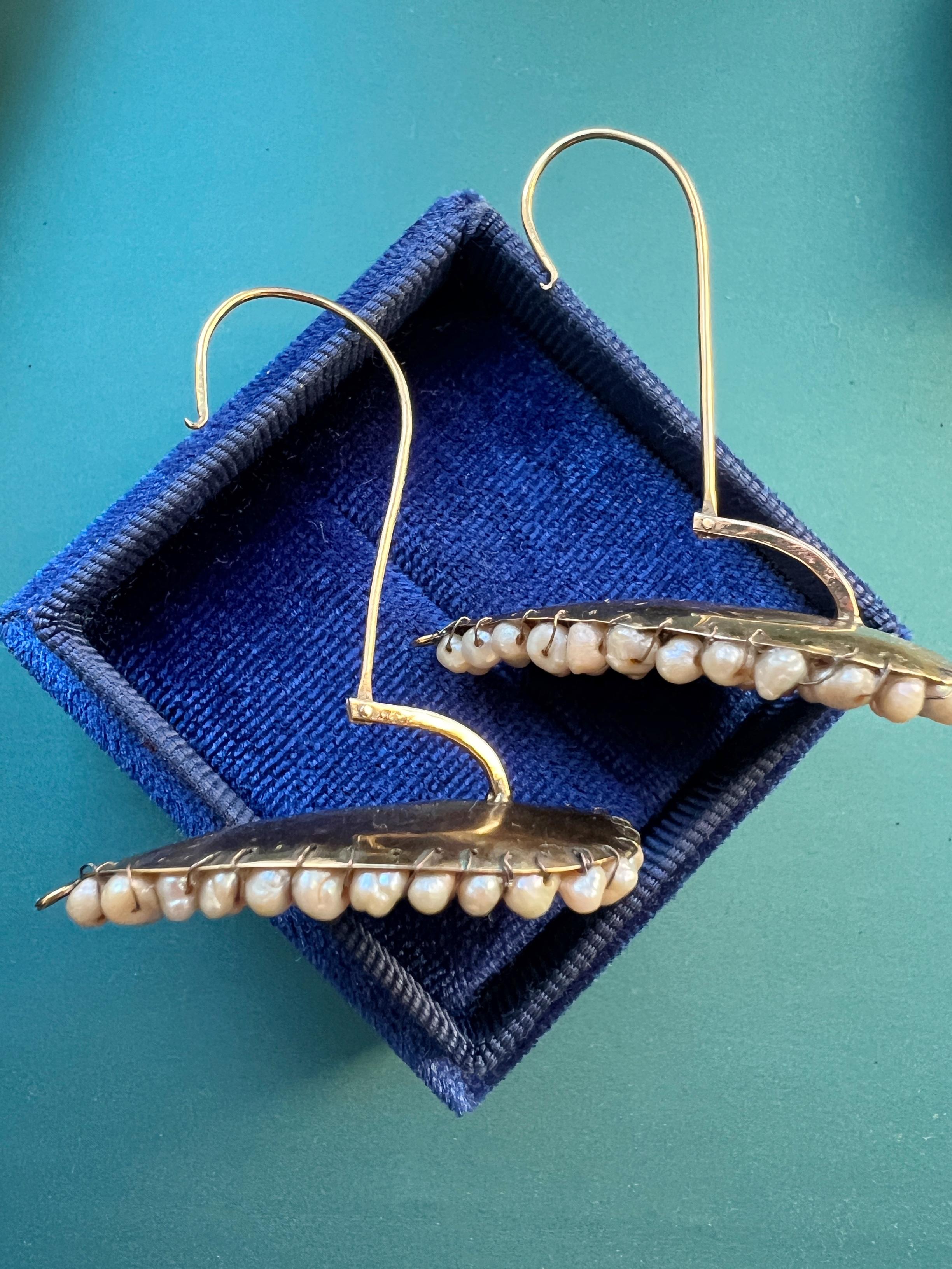 Antique Italien 14k gold natural pearl cherub angel earrings 2