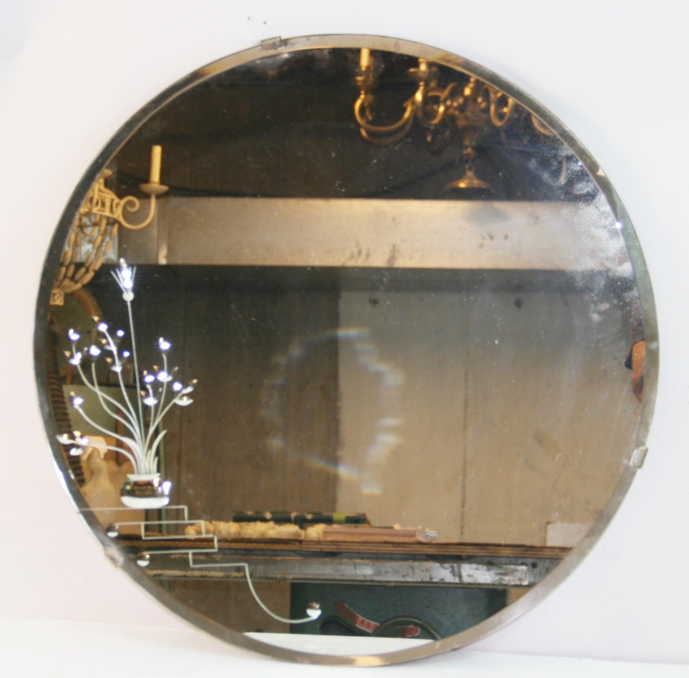 1821 Antique Mirror italiano, specchio rotondo in vetro inciso