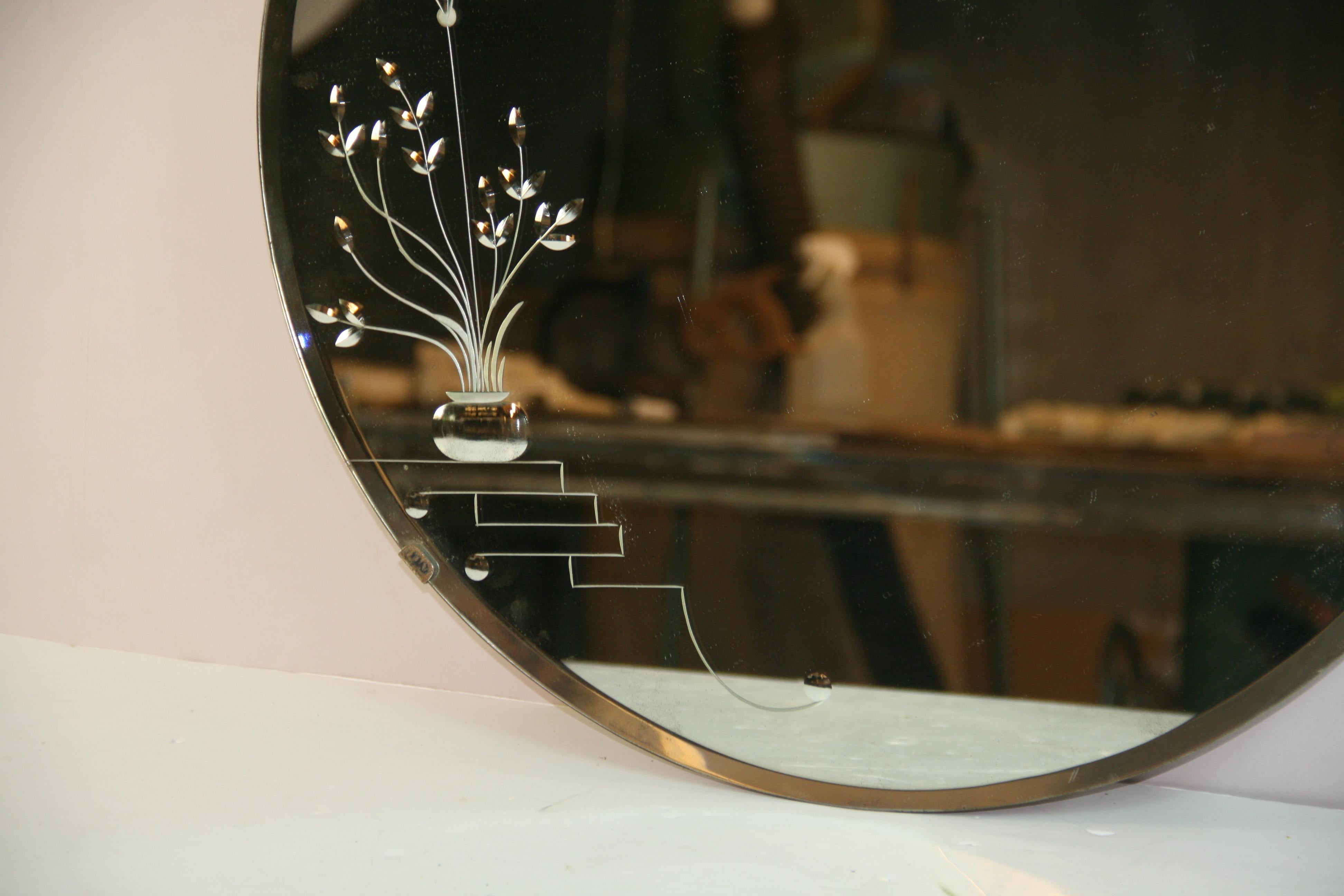 Specchio Antique Mirror rotondo in vetro acidato in vendita