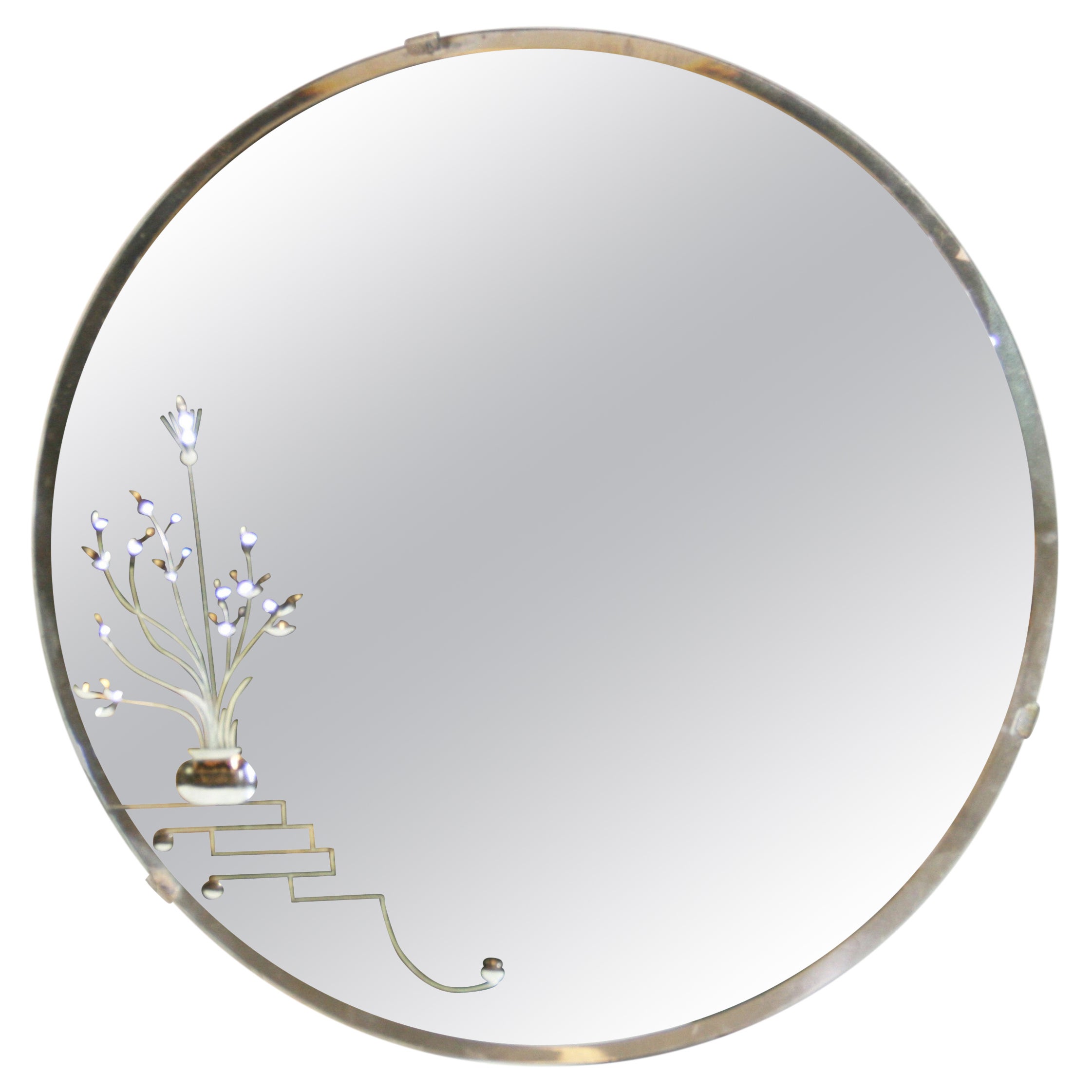 Antique Mirror rotondo in vetro acidato in vendita