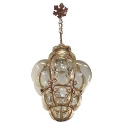 Antique Italy Venetian Murano Pendant Light Mouthblown Smoking Glass in Frame