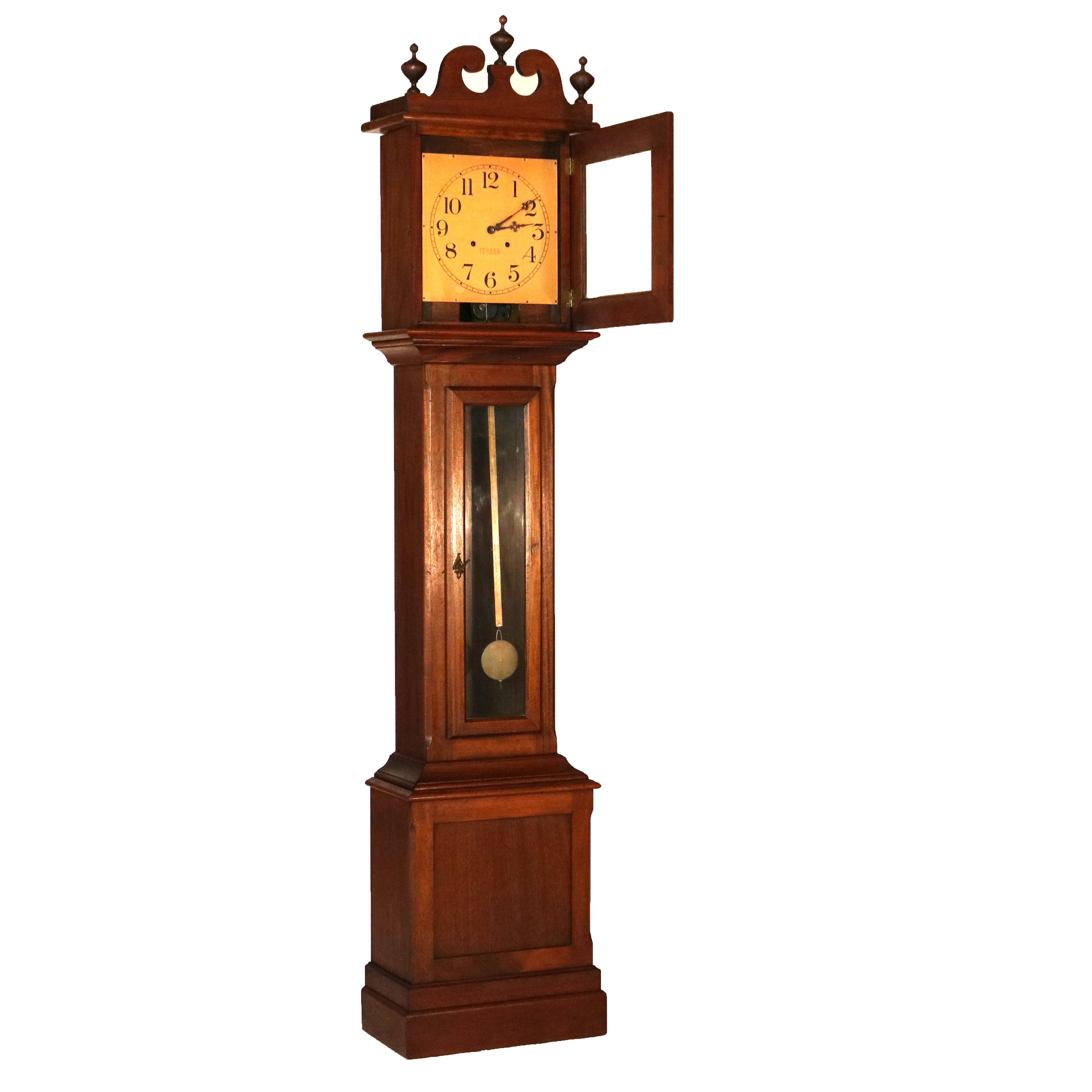 Antique Ithaca Clock Co. Tall Case Walnut Grandfather Clock C1920 6
