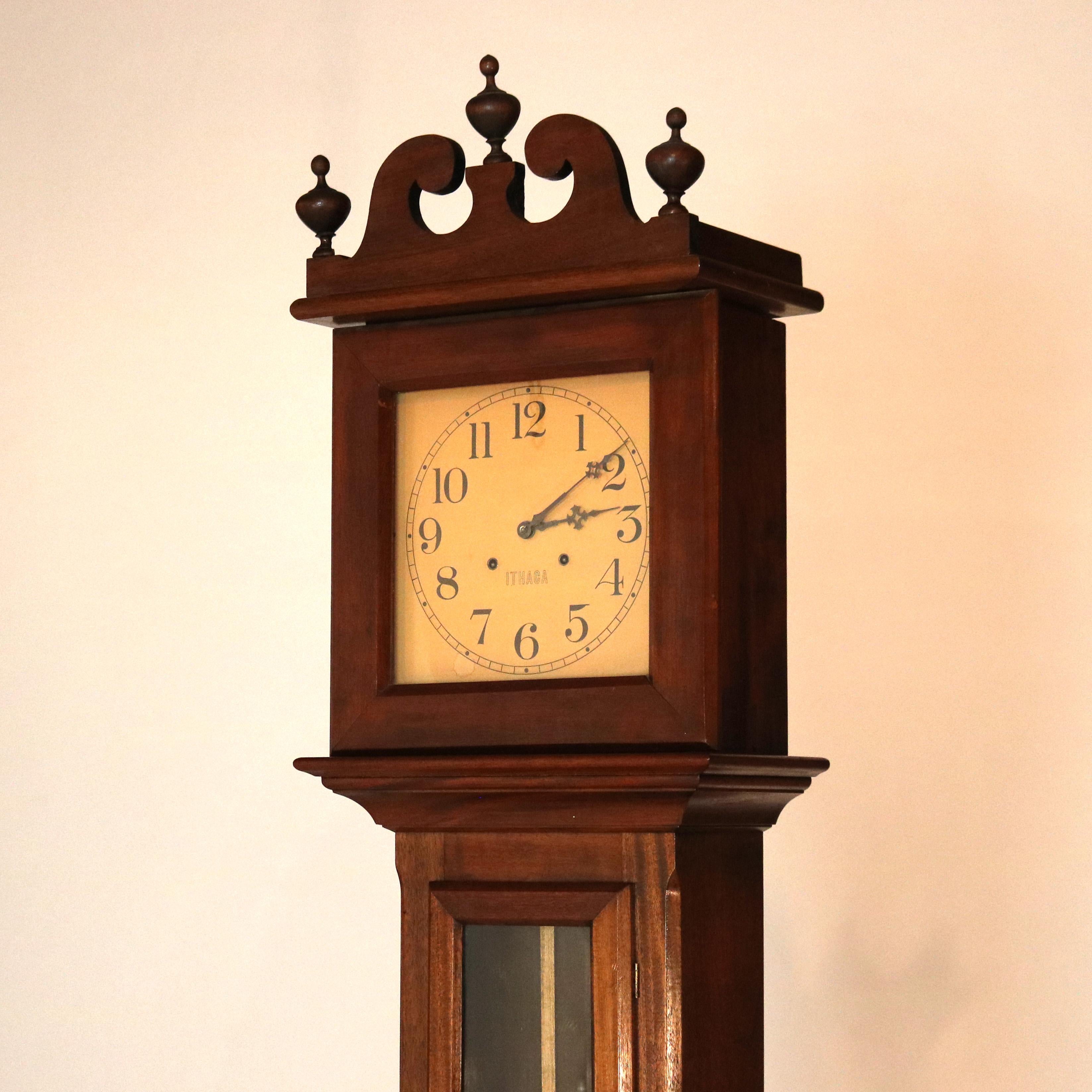Wood Antique Ithaca Clock Co. Tall Case Walnut Grandfather Clock C1920