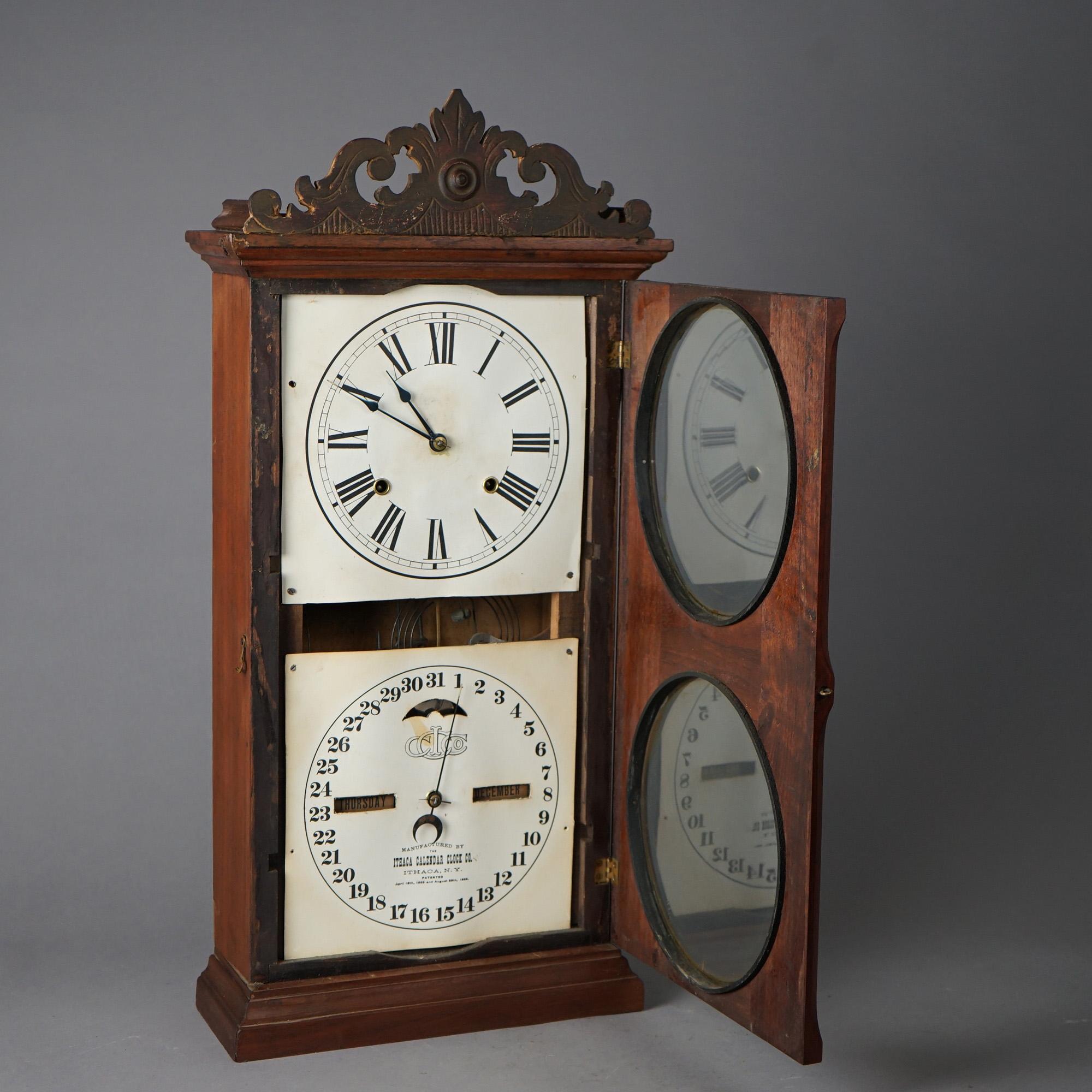 Antique Ithaca Double Dial Walnut Calendar Clock c1866 For Sale 2