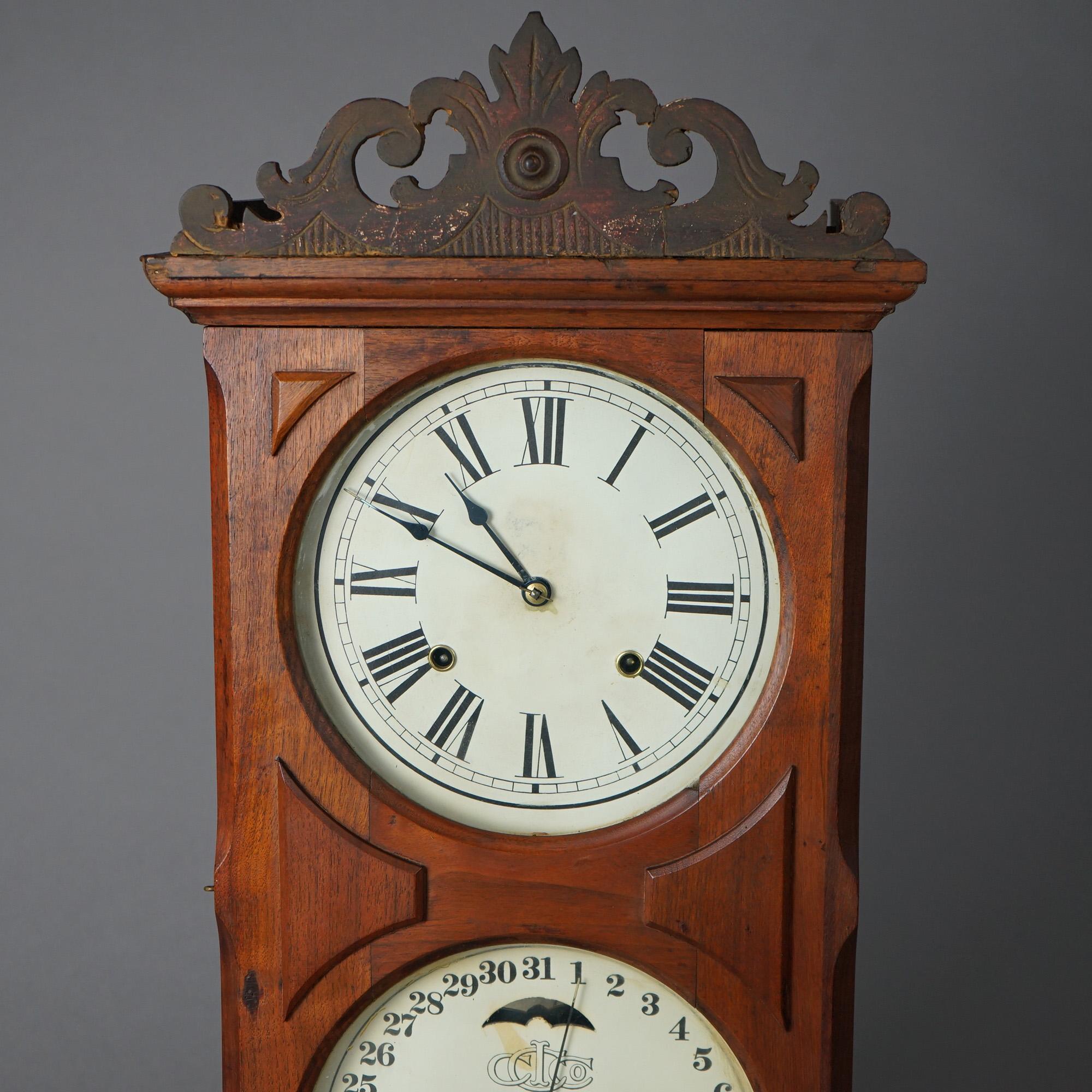 Antique Ithaca Double Dial Walnut Calendar Clock c1866 In Good Condition For Sale In Big Flats, NY