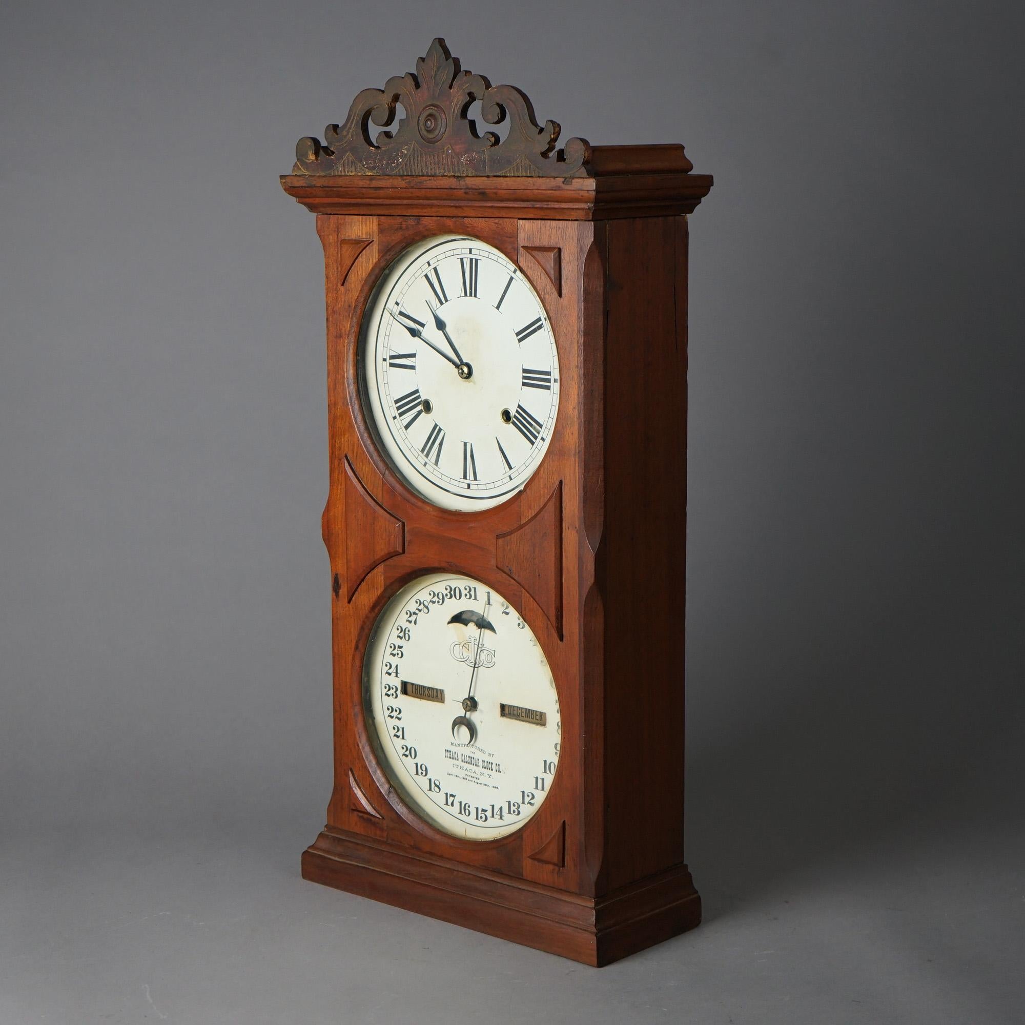 19th Century Antique Ithaca Double Dial Walnut Calendar Clock c1866 For Sale