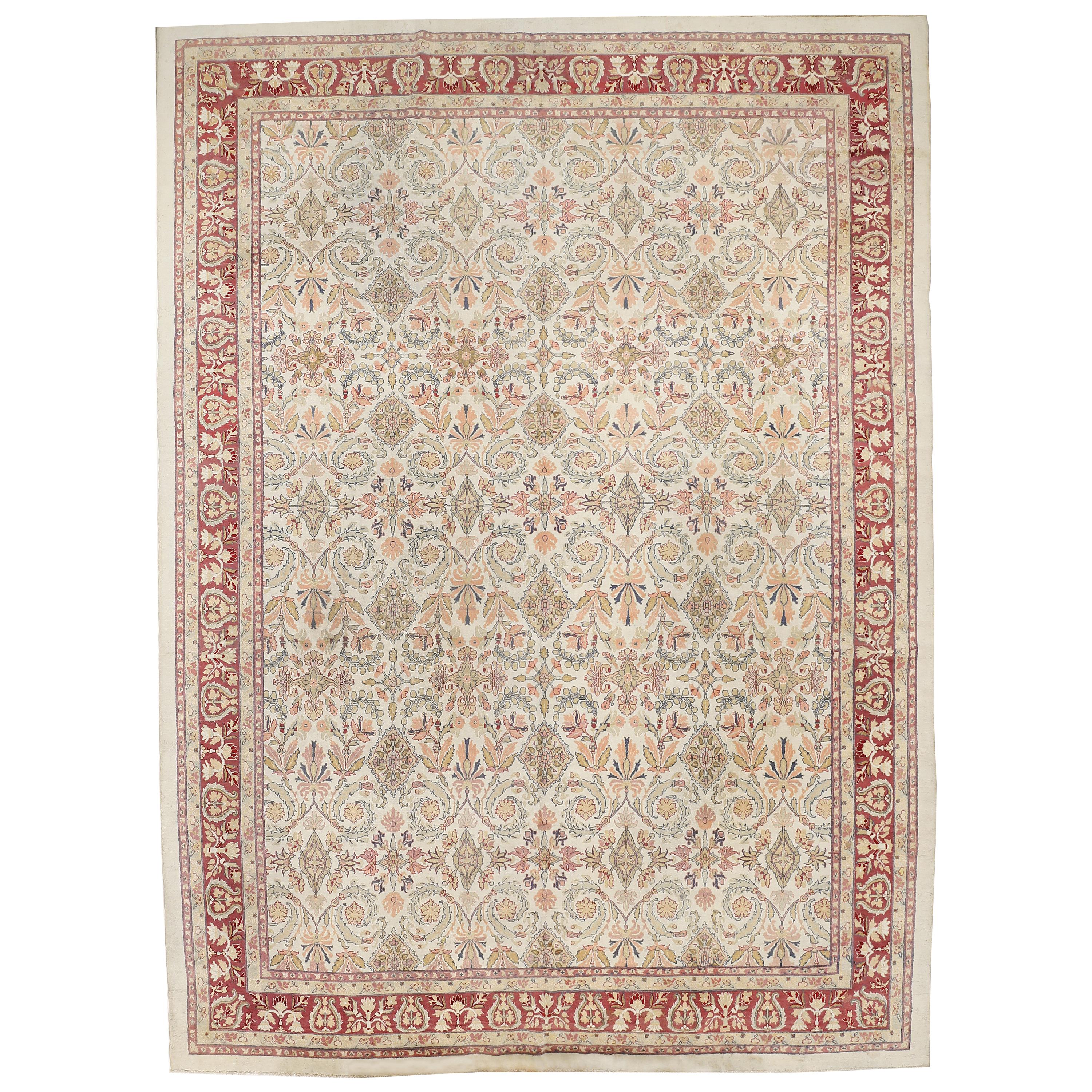 Antique Ivory Background Indian All-Over Design Amritsar Rug For Sale