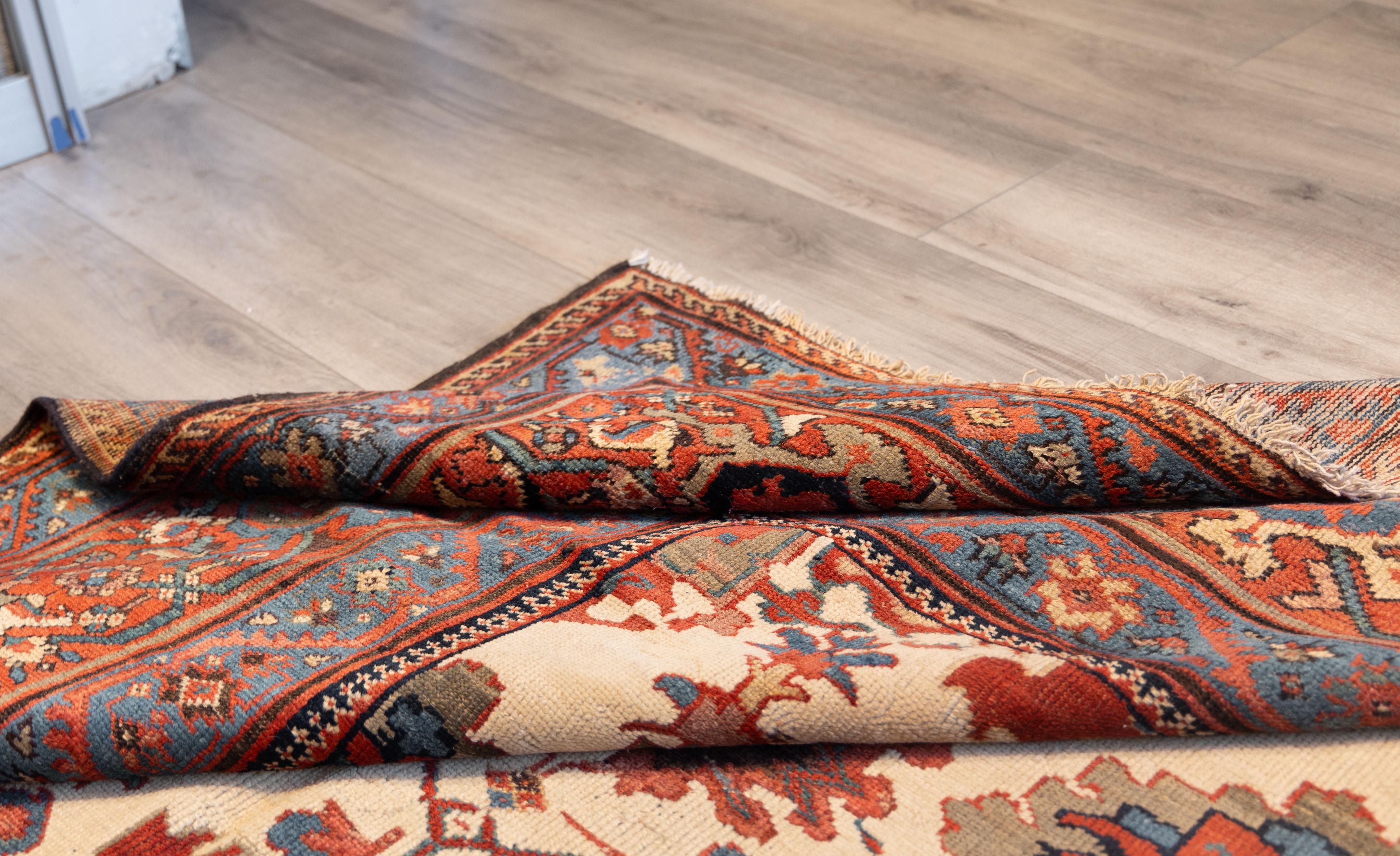 Persian Antique ivory bakshaish rug all over design For Sale