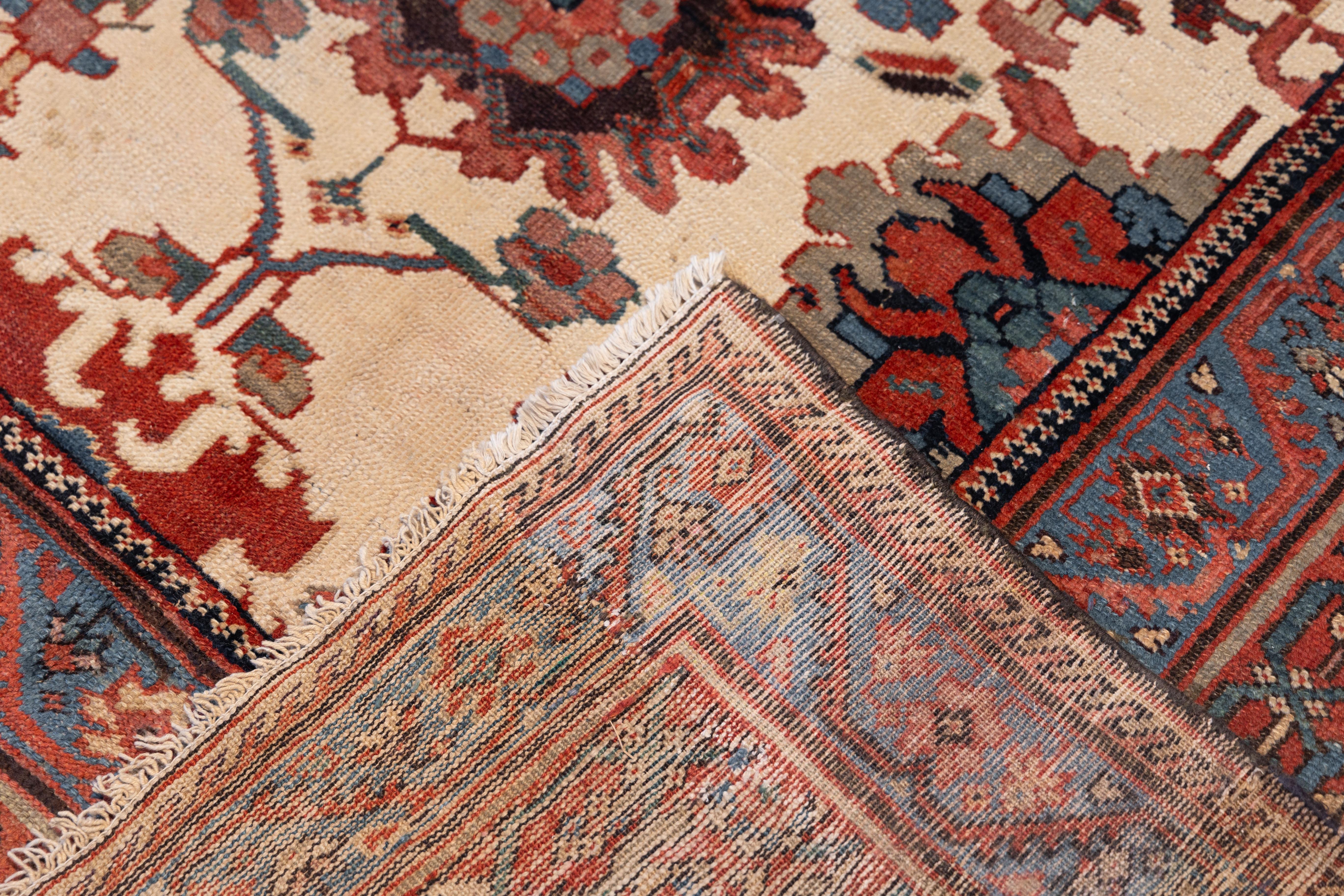Hand-Woven Antique ivory bakshaish rug all over design For Sale