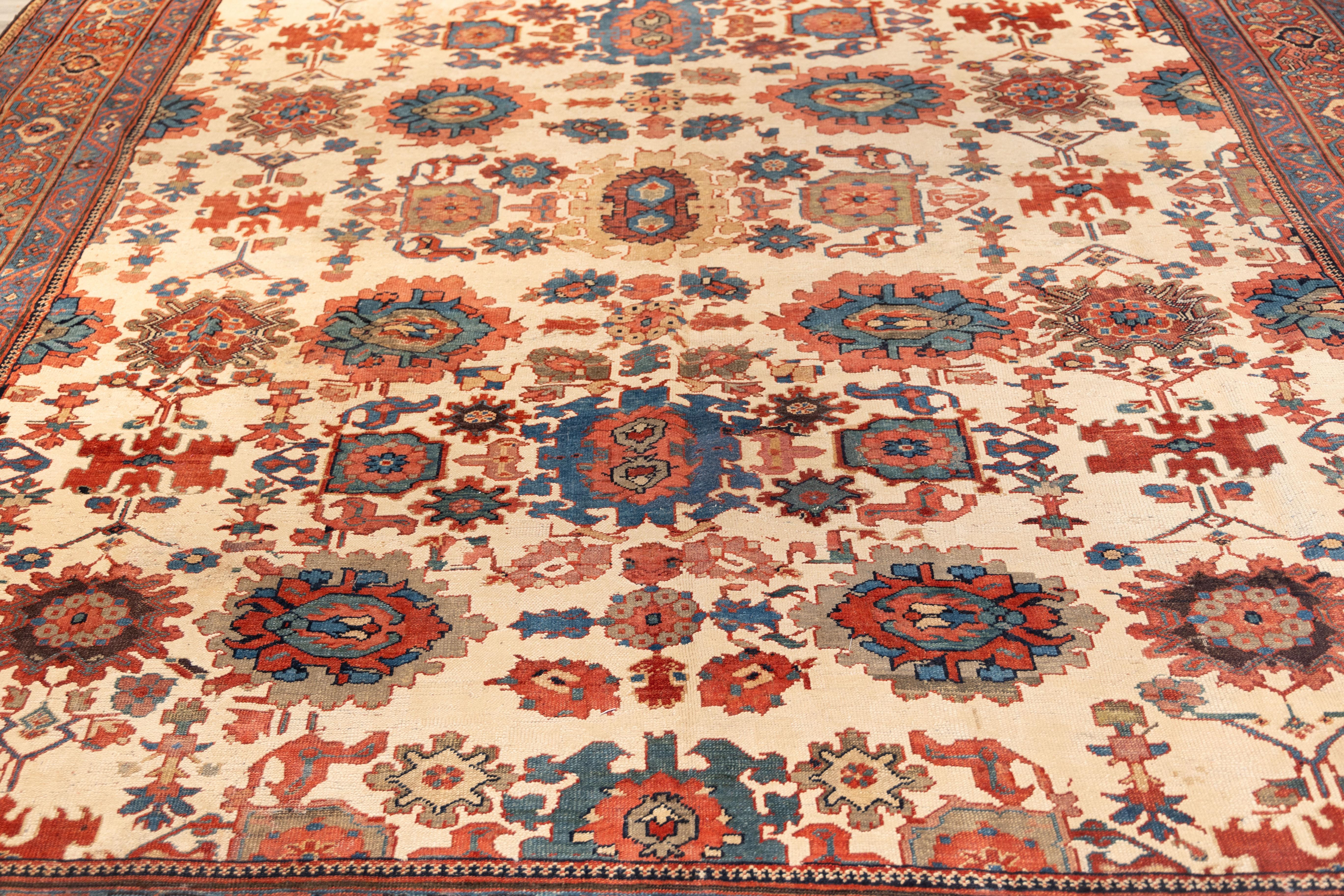 Antique ivory bakshaish rug all over design In Excellent Condition For Sale In Harrington Park, NJ
