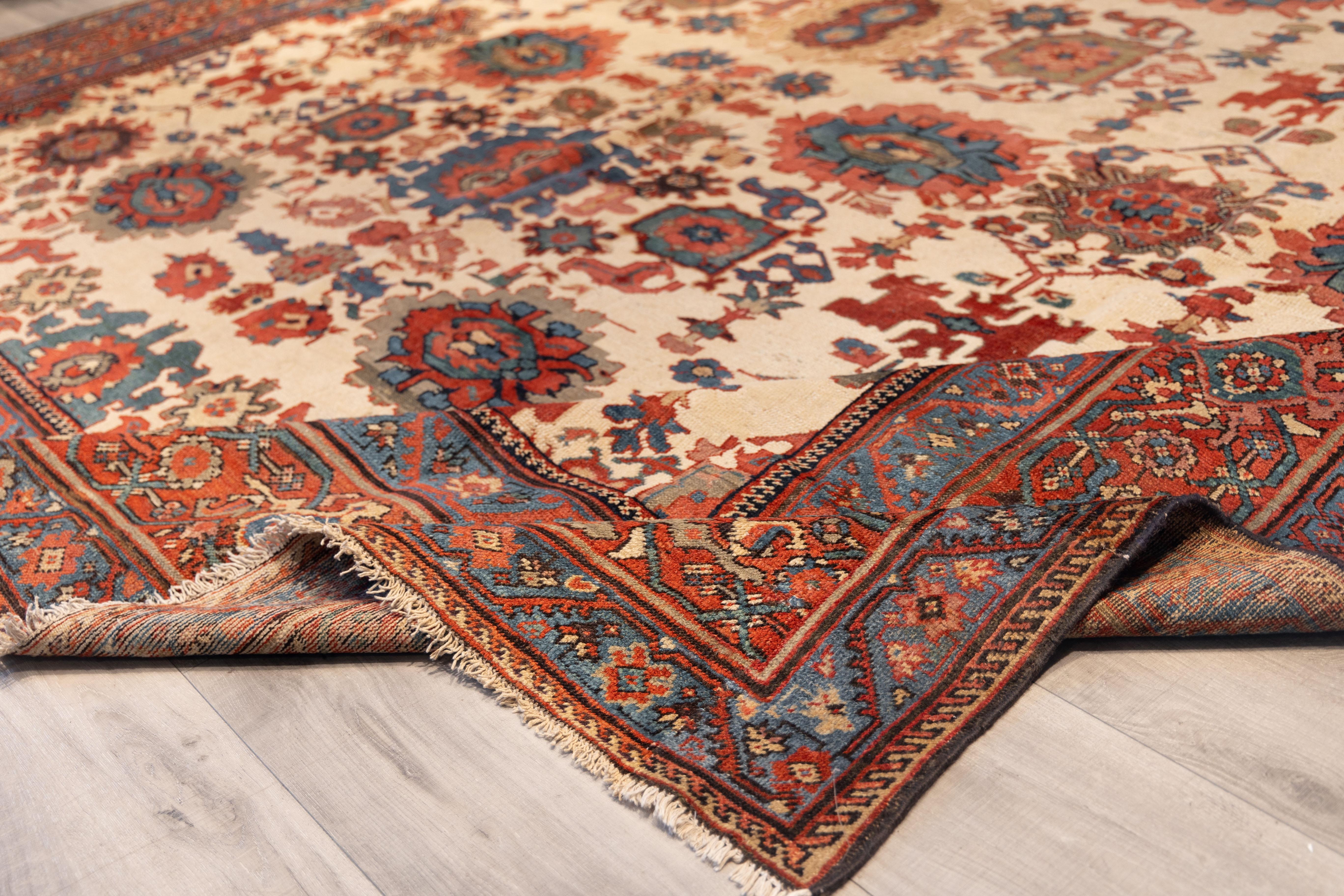 19th Century Antique ivory bakshaish rug all over design For Sale
