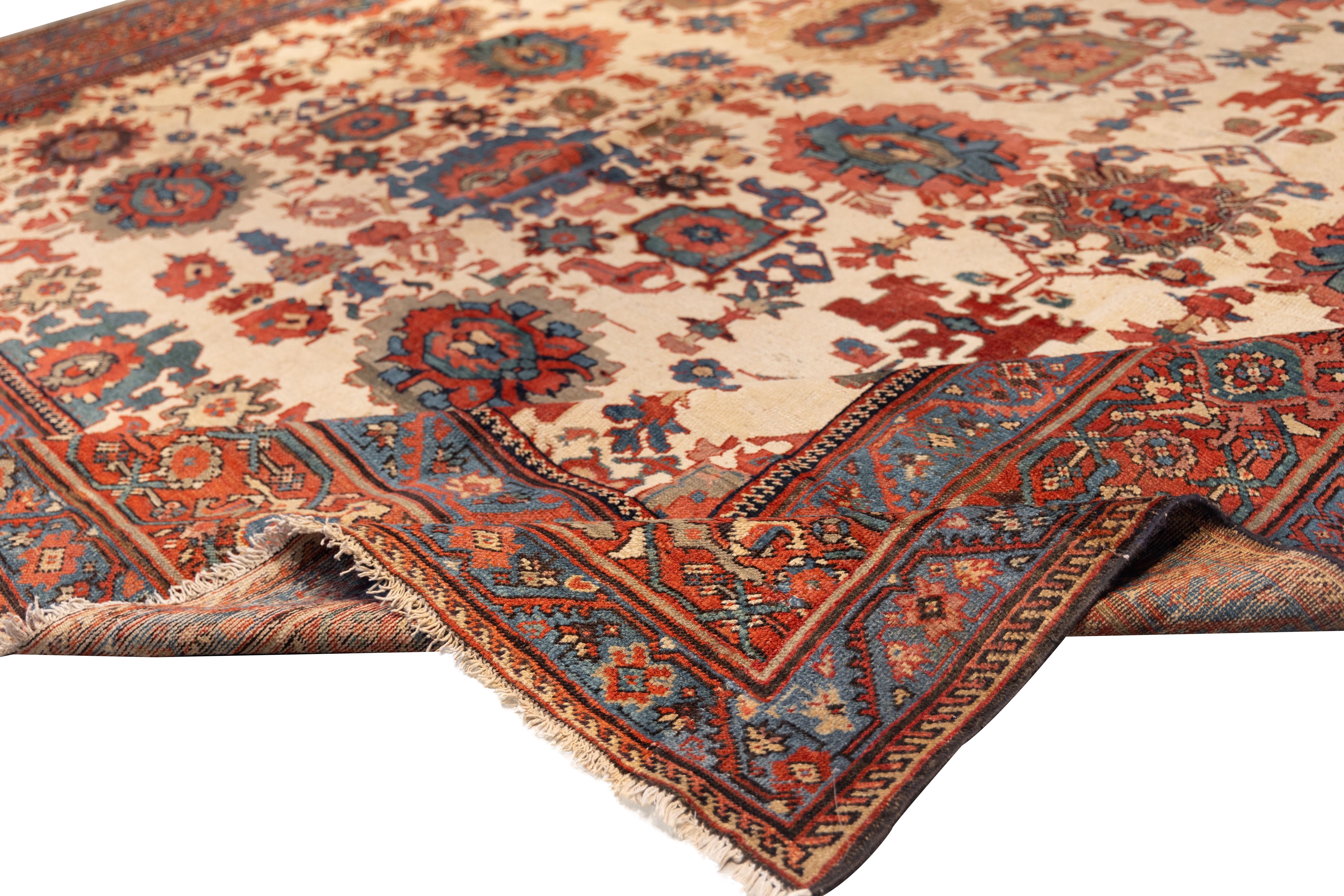 Antique ivory bakshaish rug all over design In Excellent Condition For Sale In Harrington Park, NJ