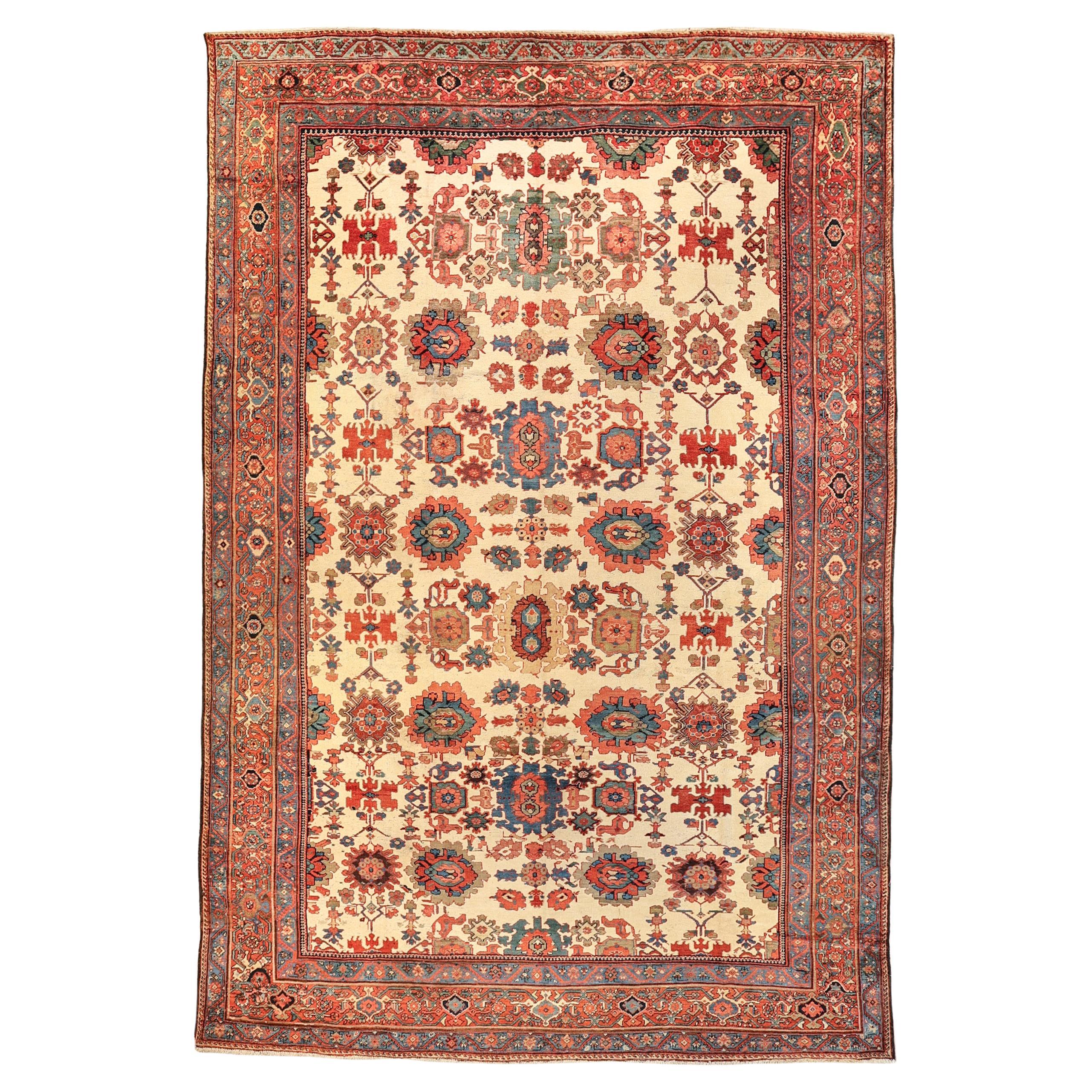 Antique ivory bakshaish rug all over design For Sale