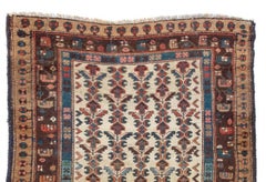 Antique Ivory Blue Tribal Persian Hamedan Rug, c. 1900-1910 (3.8 x 5.2 ft)