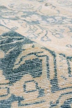 Antique Ivory and Blue Persian Lilian Rug, circa 1930s