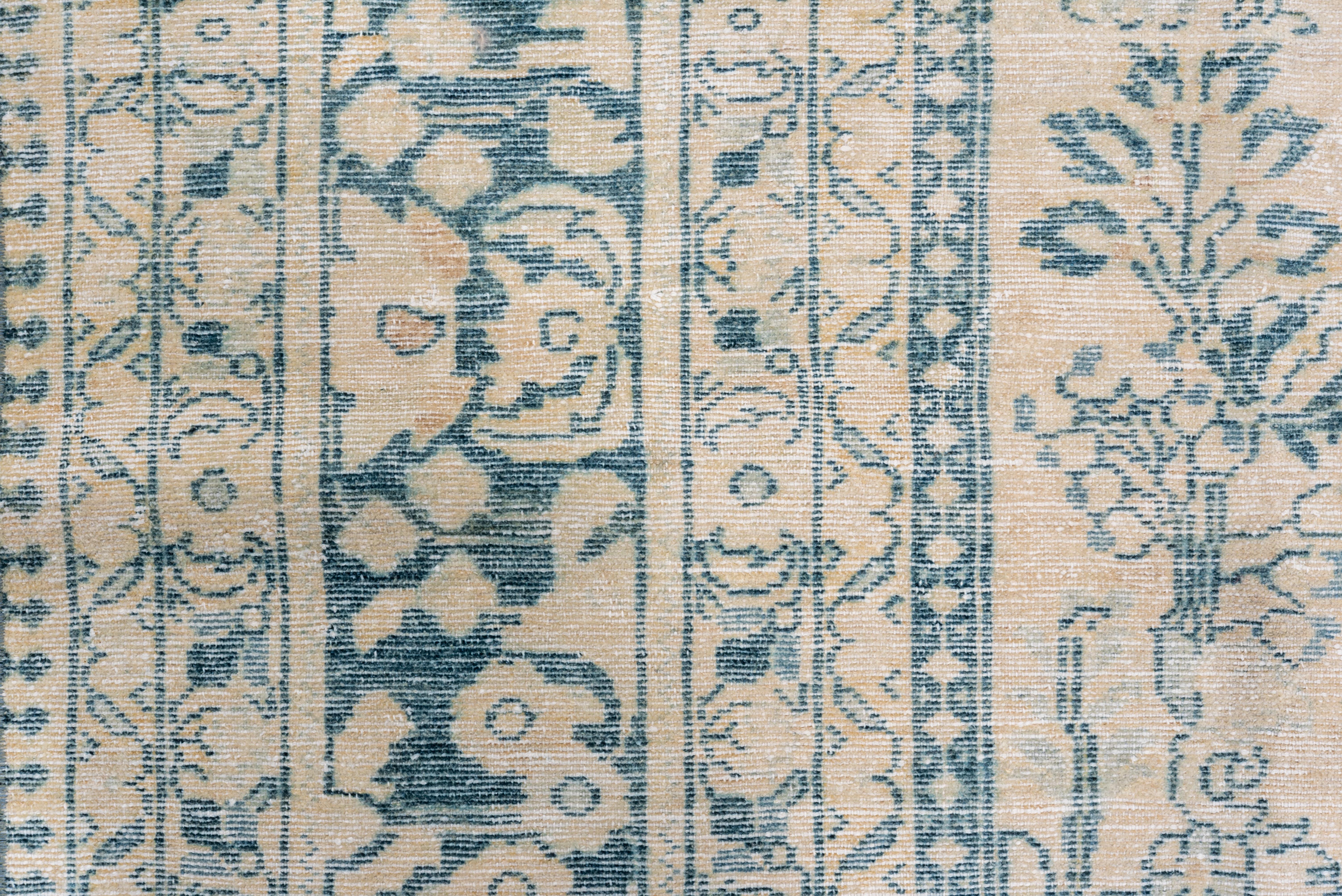Wool Antique Ivory and Blue Persian Lilian Rug, circa 1930s