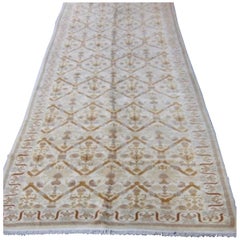 Antike Elfenbein Floral Spanisch Savonnerie Läufer lange Teppich 6 x 19,9 ft.