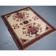 Antique Ivory Ground Afshar Rug With Vase Design, Circa 1920