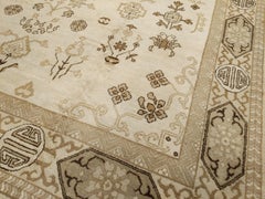 Antique Ivory Indochine Rug with Stylised Pattern and Cartouche Border