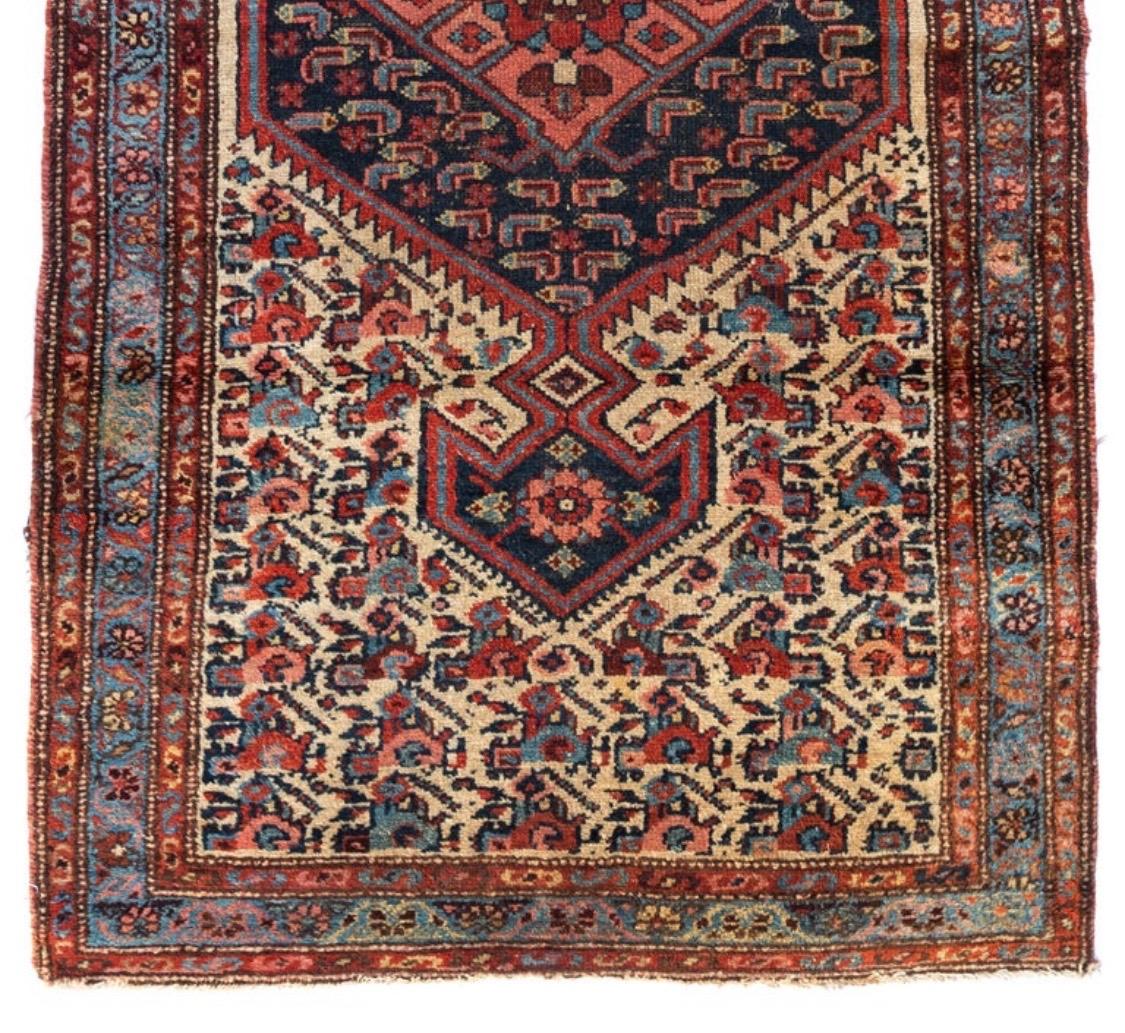 Antique Ivory Navy Light Blue Persian Tribal Malayer Rug, circa 1900s-1910s In Good Condition For Sale In New York, NY