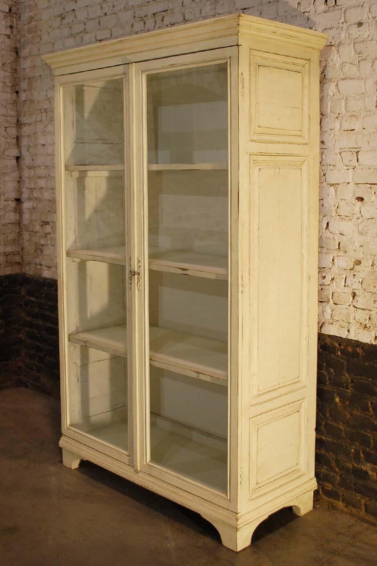 Antique Ivory Painted Glazed Oak Cabinet Or Vitrine For Sale At