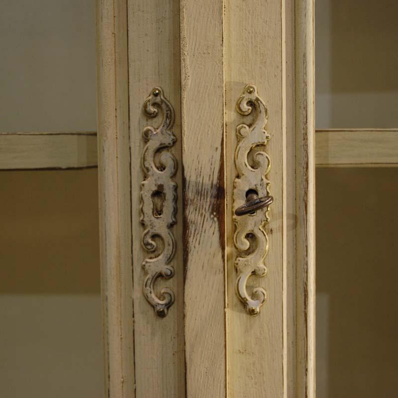 German Antique Ivory Painted Glazed Oak Cabinet or Vitrine
