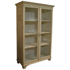 Antique Ivory Painted Glazed Oak Cabinet or Vitrine