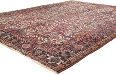 Antique Ivory Persian Dragon Serapi Heriz Carpet