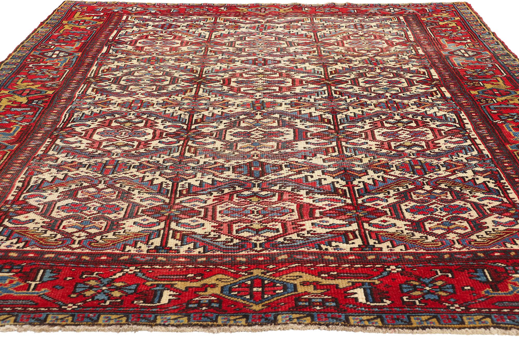 Heriz Serapi Antique Ivory Persian Dragon Serapi Heriz Carpet For Sale