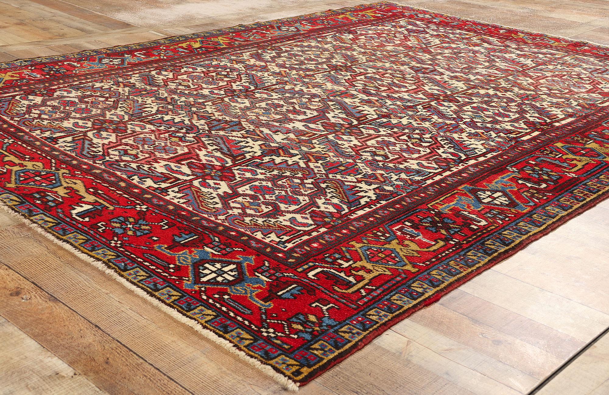 Wool Antique Ivory Persian Dragon Serapi Heriz Carpet For Sale