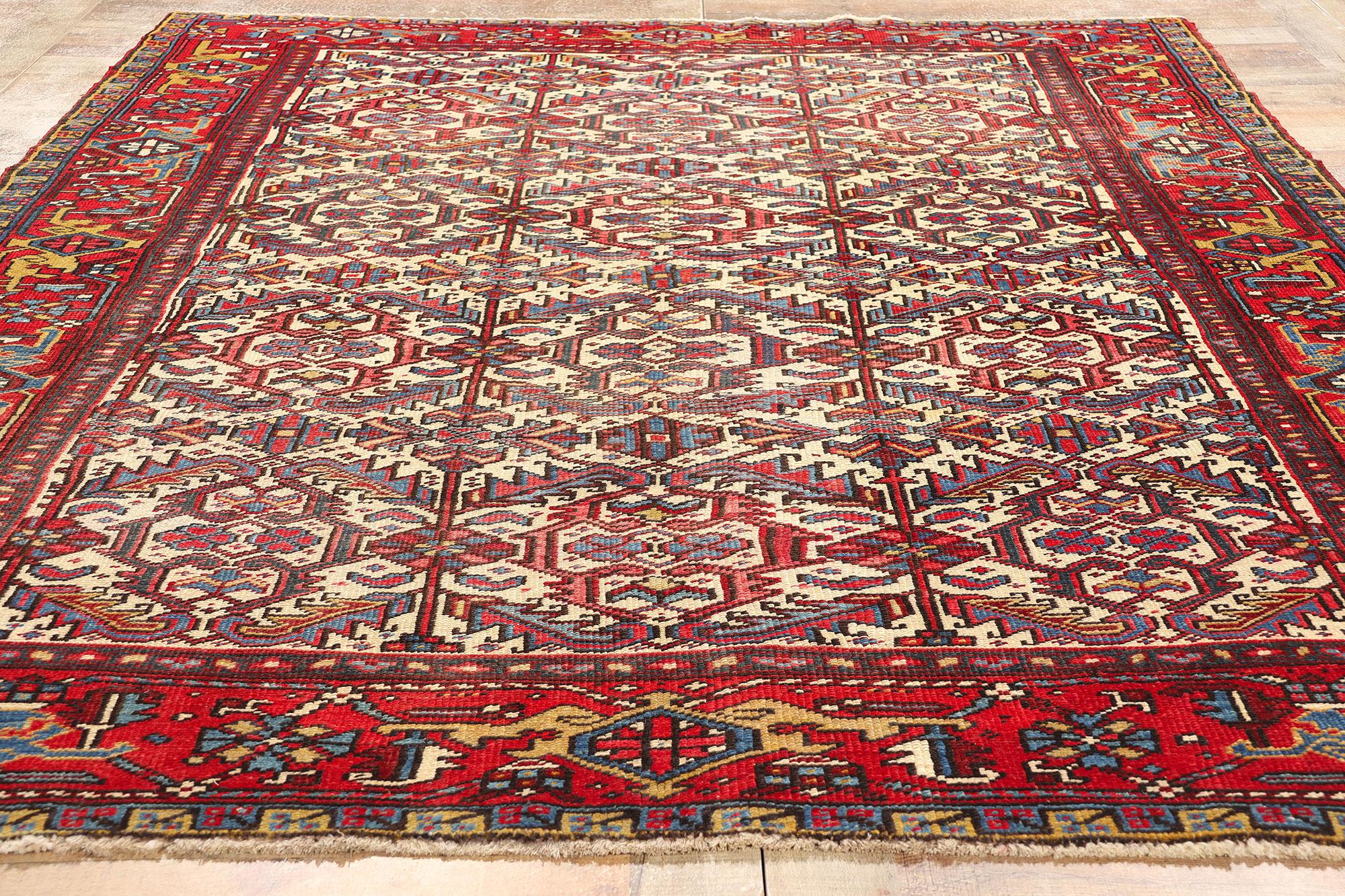 Antique Ivory Persian Dragon Serapi Heriz Carpet For Sale 1