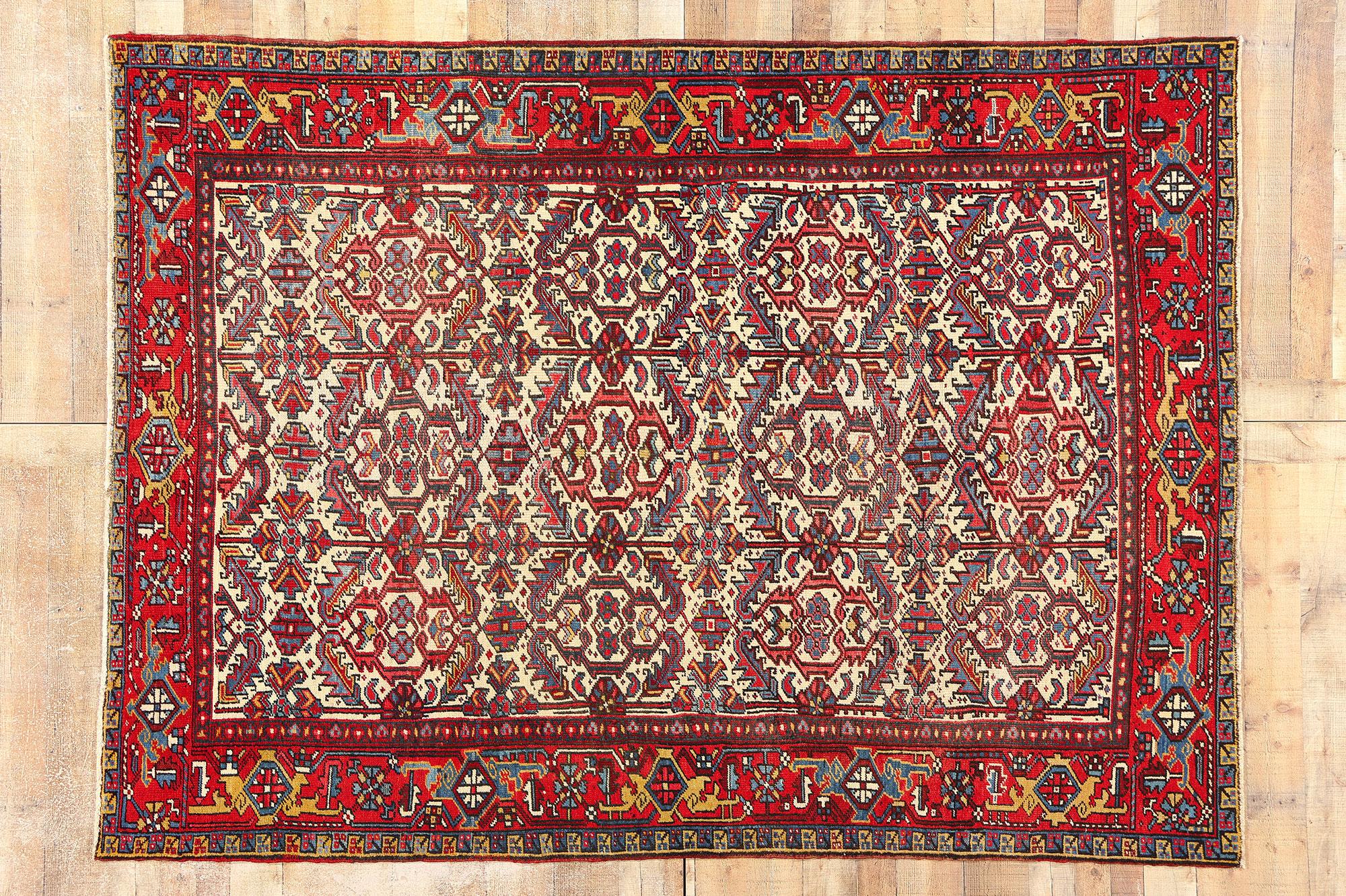 Antique Ivory Persian Dragon Serapi Heriz Carpet For Sale 2