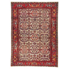 Antique Ivory Persian Dragon Serapi Heriz Carpet