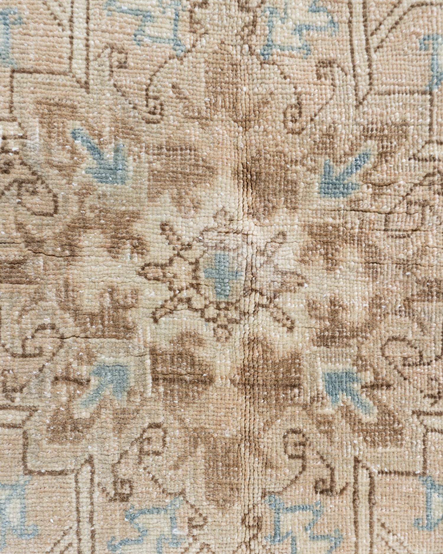 Wool Antique Ivory Persian Heriz Area Rug  3'7 x 4'5 For Sale