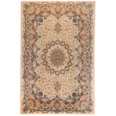 Antique Ivory Persian Kashan Rug, circa 1950 - FREE SHIPPING