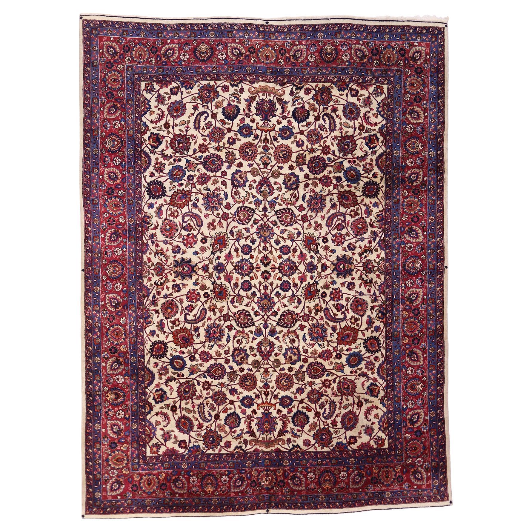 Antique Ivory Persian Mashhad Carpet
