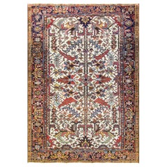 Antique Ivory Persian Tree of Life Heriz Carpet, 7
3" x 10
6"