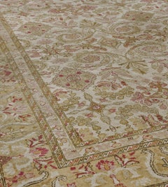 Antique Ivory Pistachio-Green and Dusty-Pink Floral Indian Amritsar Rug