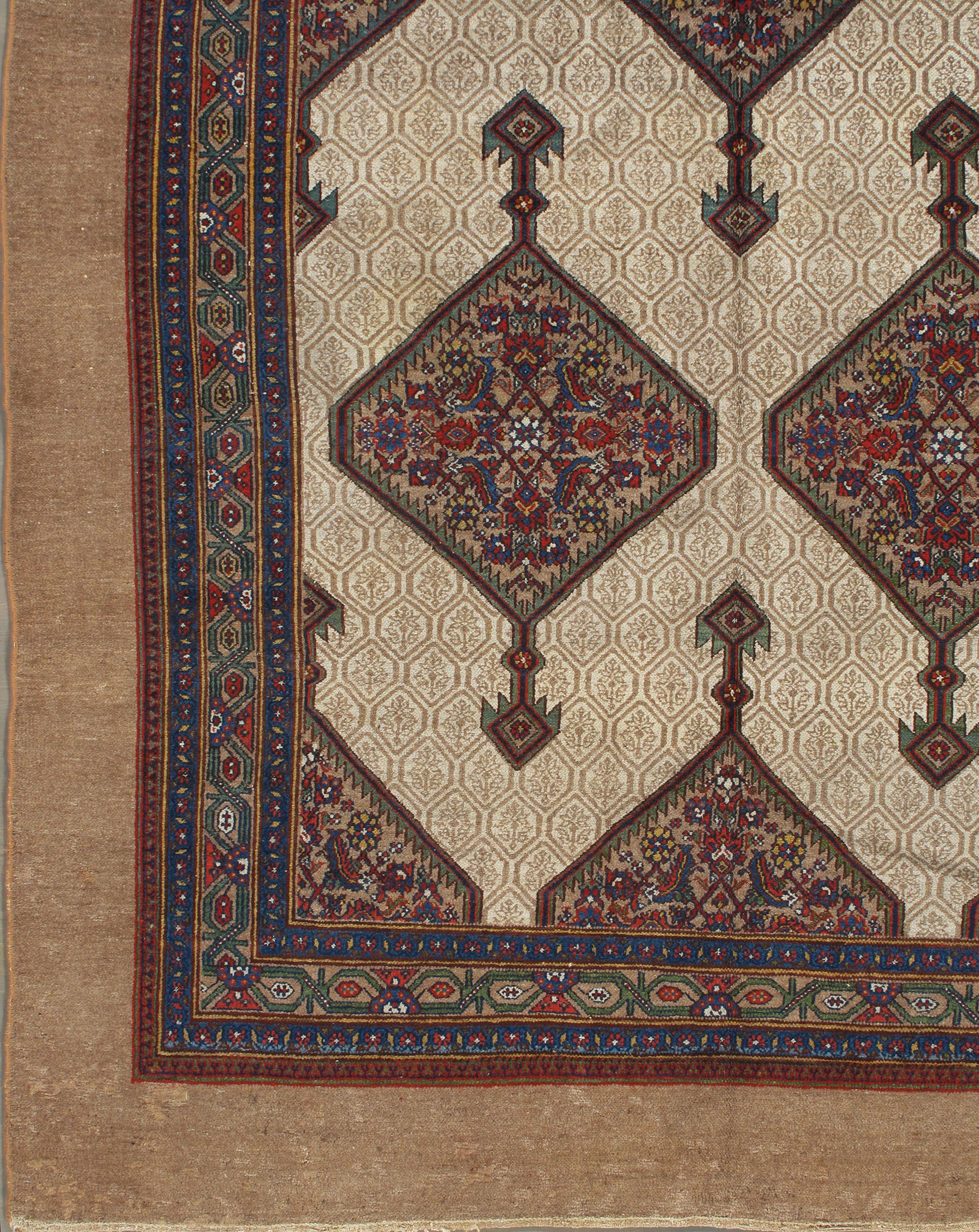 7' x 13'7. A small village in N.W.Persia very near to Heriz. Producing rugs similar in style to Heriz with geometric patterns. The rugs of Serab are normally of a light color and this town is particularly proud of the many fine and famous runners