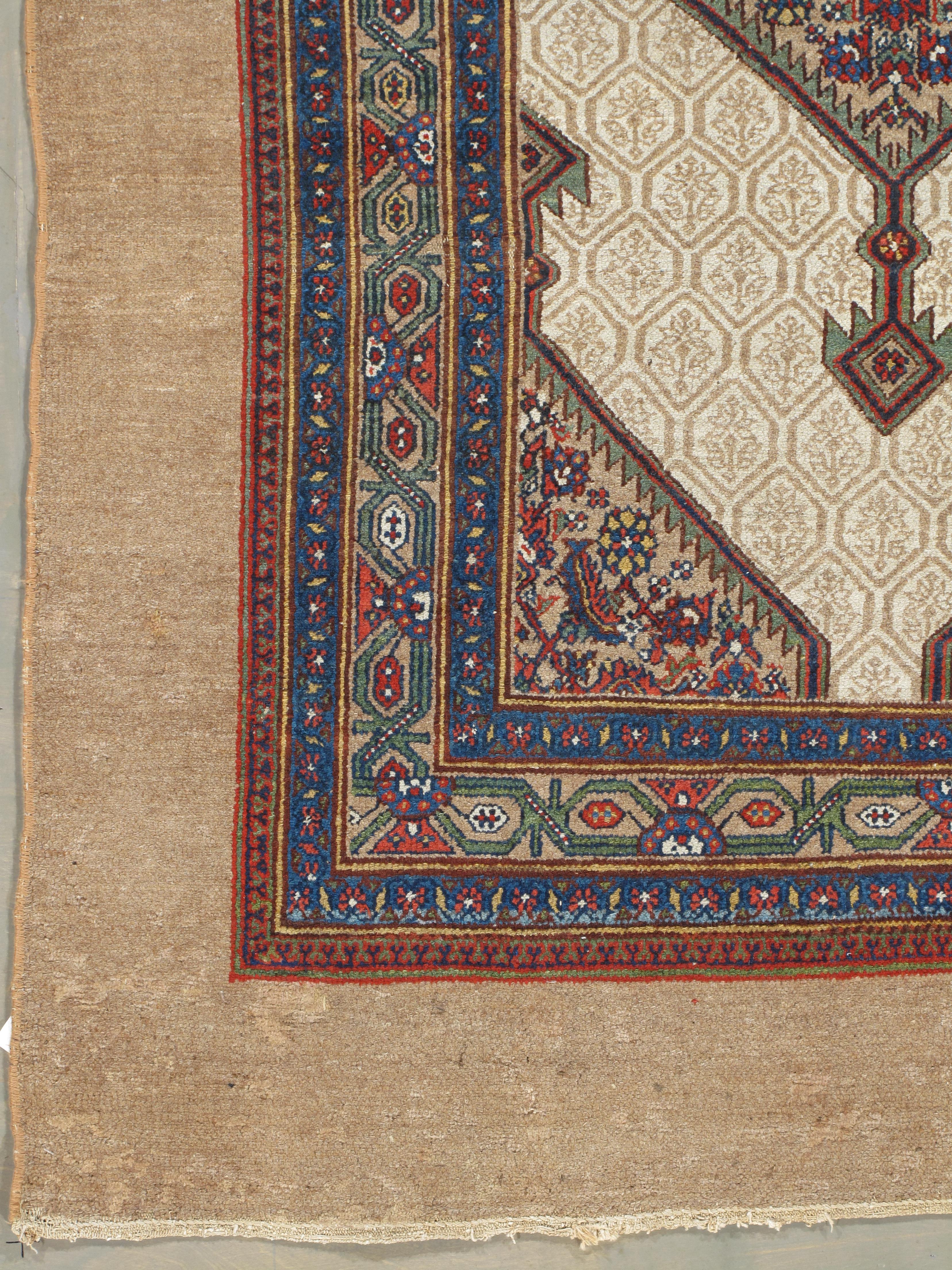 Hand-Woven Antique Ivory Serab Runner 7' x 13'7 For Sale