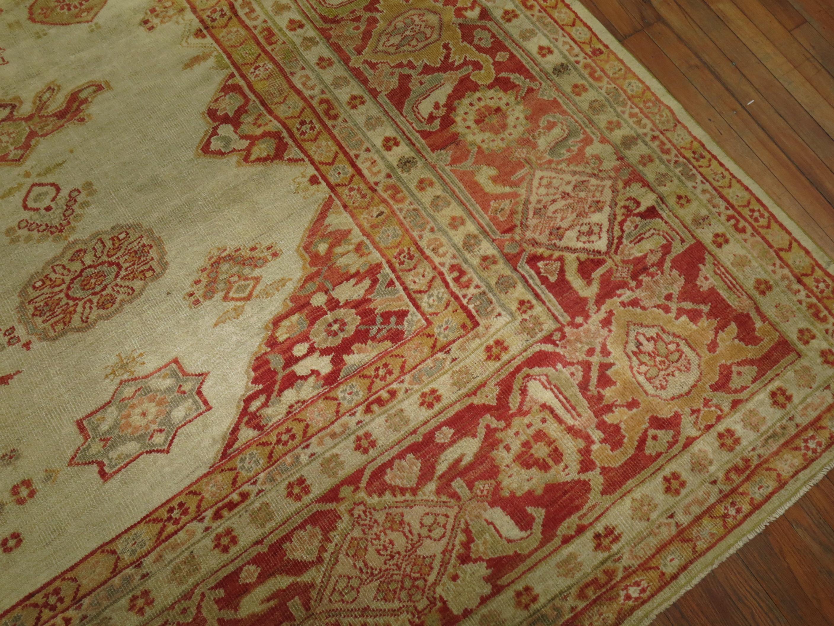 Antique Ivory Sultanabad Persian Carpet For Sale 3