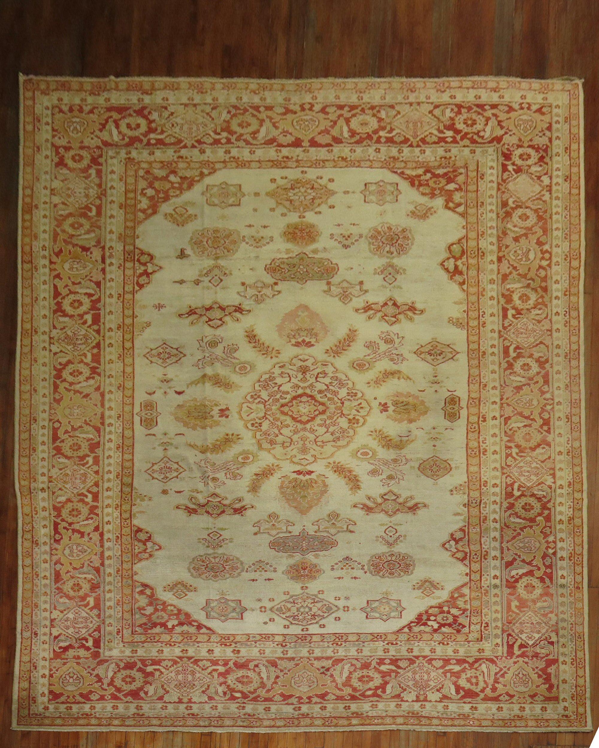 Antique Ivory Sultanabad Persian Carpet For Sale 6
