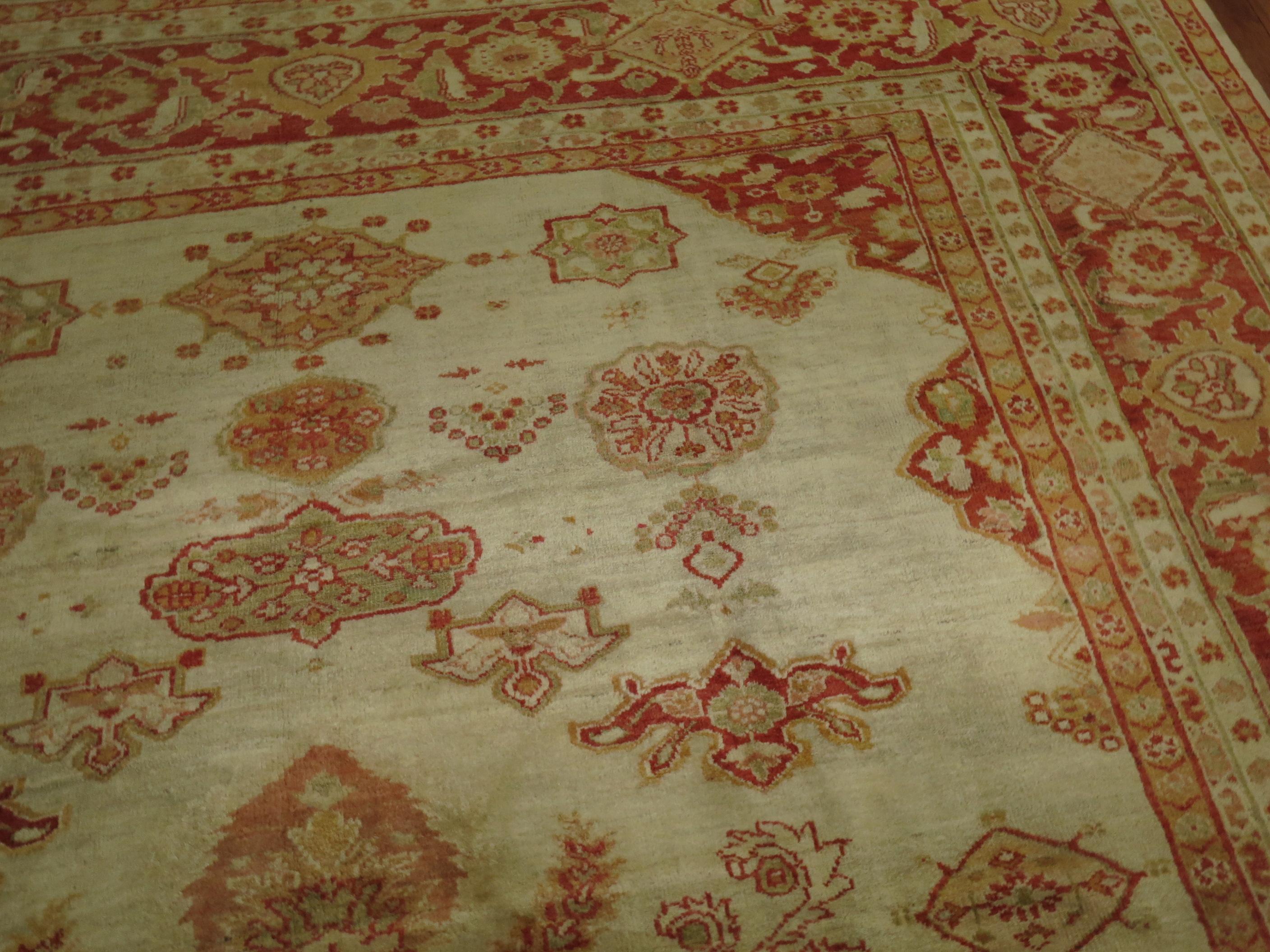 Antique Ivory Sultanabad Persian Carpet For Sale 7