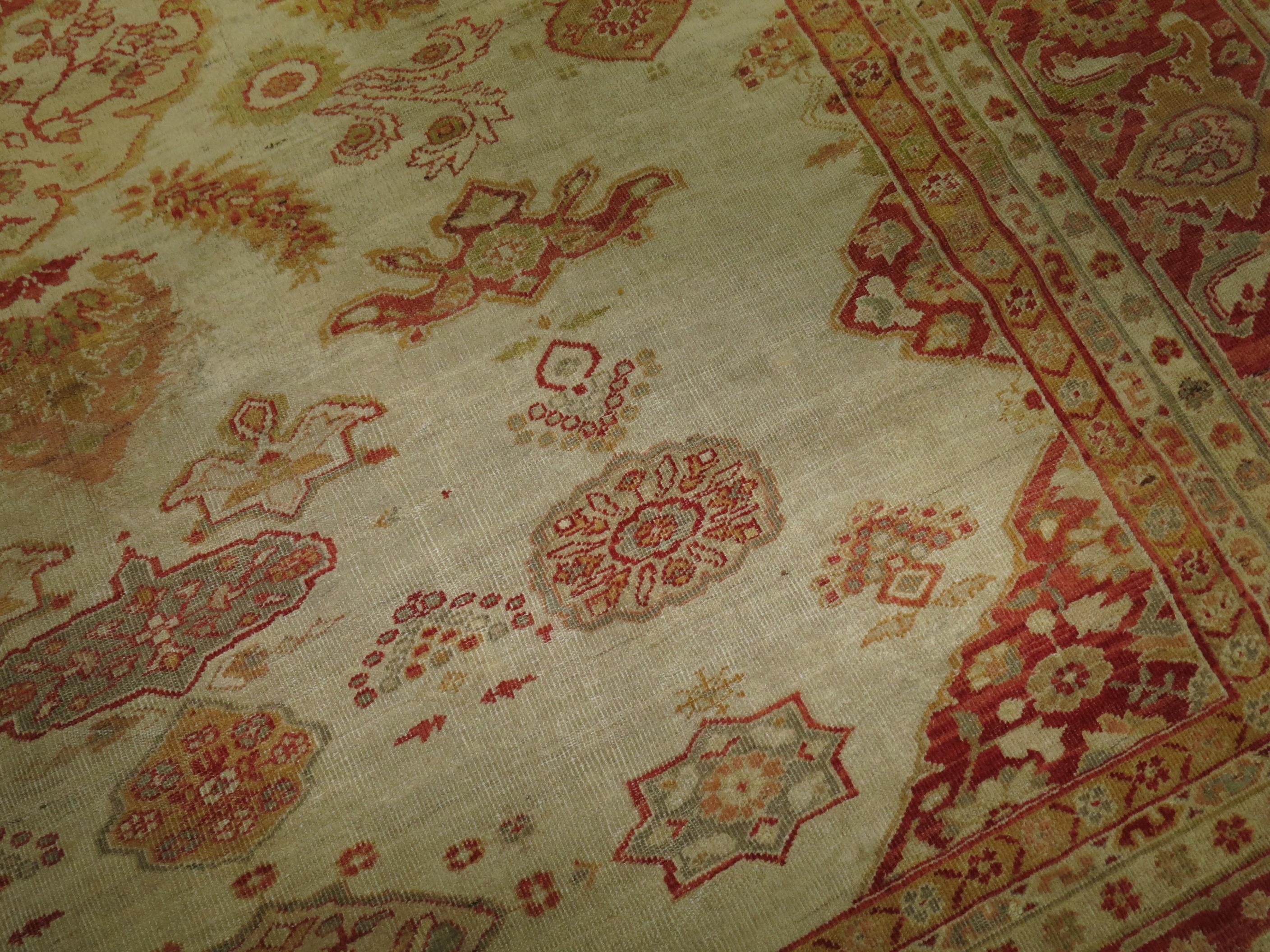 Antique Ivory Sultanabad Persian Carpet For Sale 8