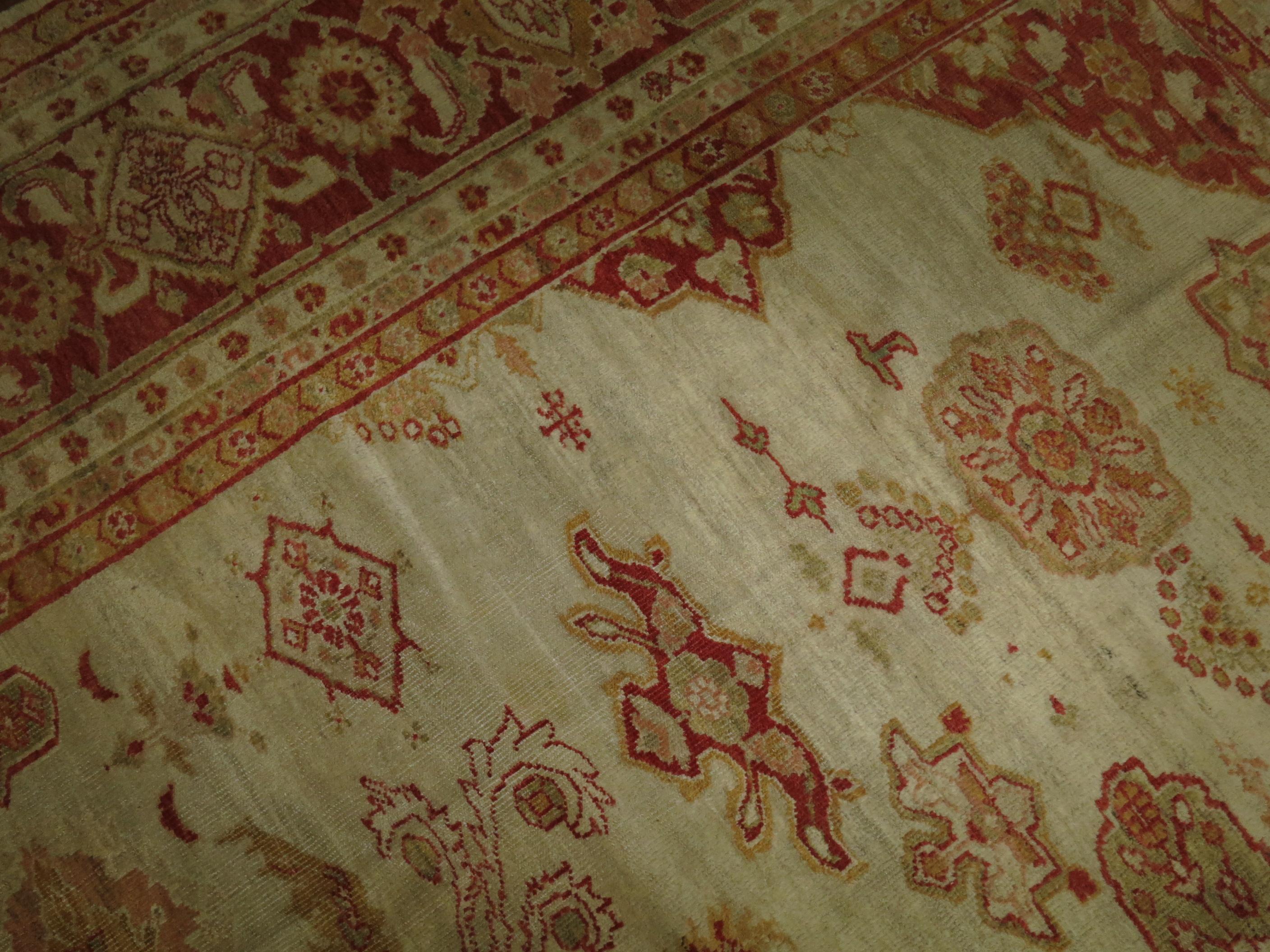 Antique Ivory Sultanabad Persian Carpet For Sale 9
