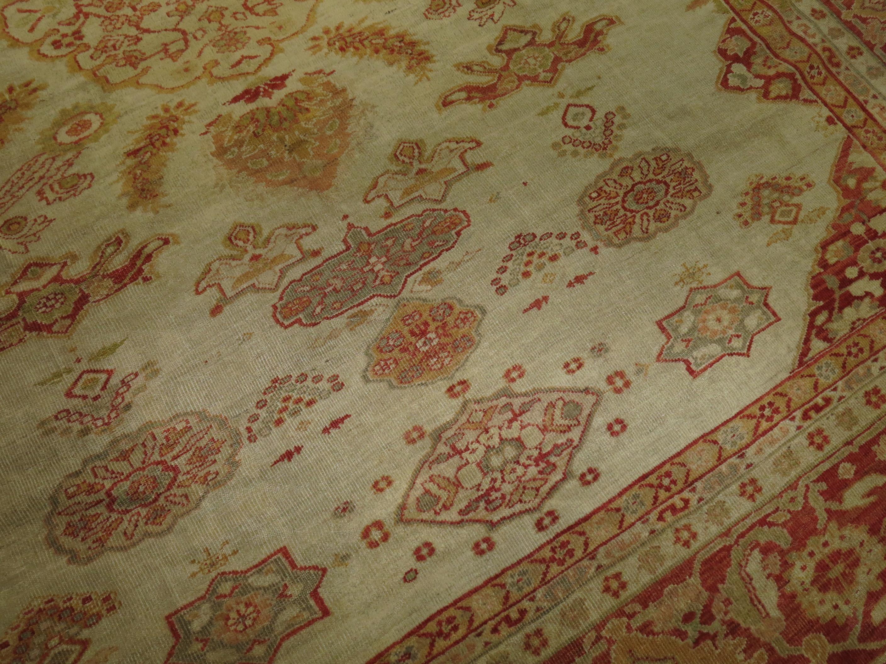 Hand-Woven Antique Ivory Sultanabad Persian Carpet For Sale