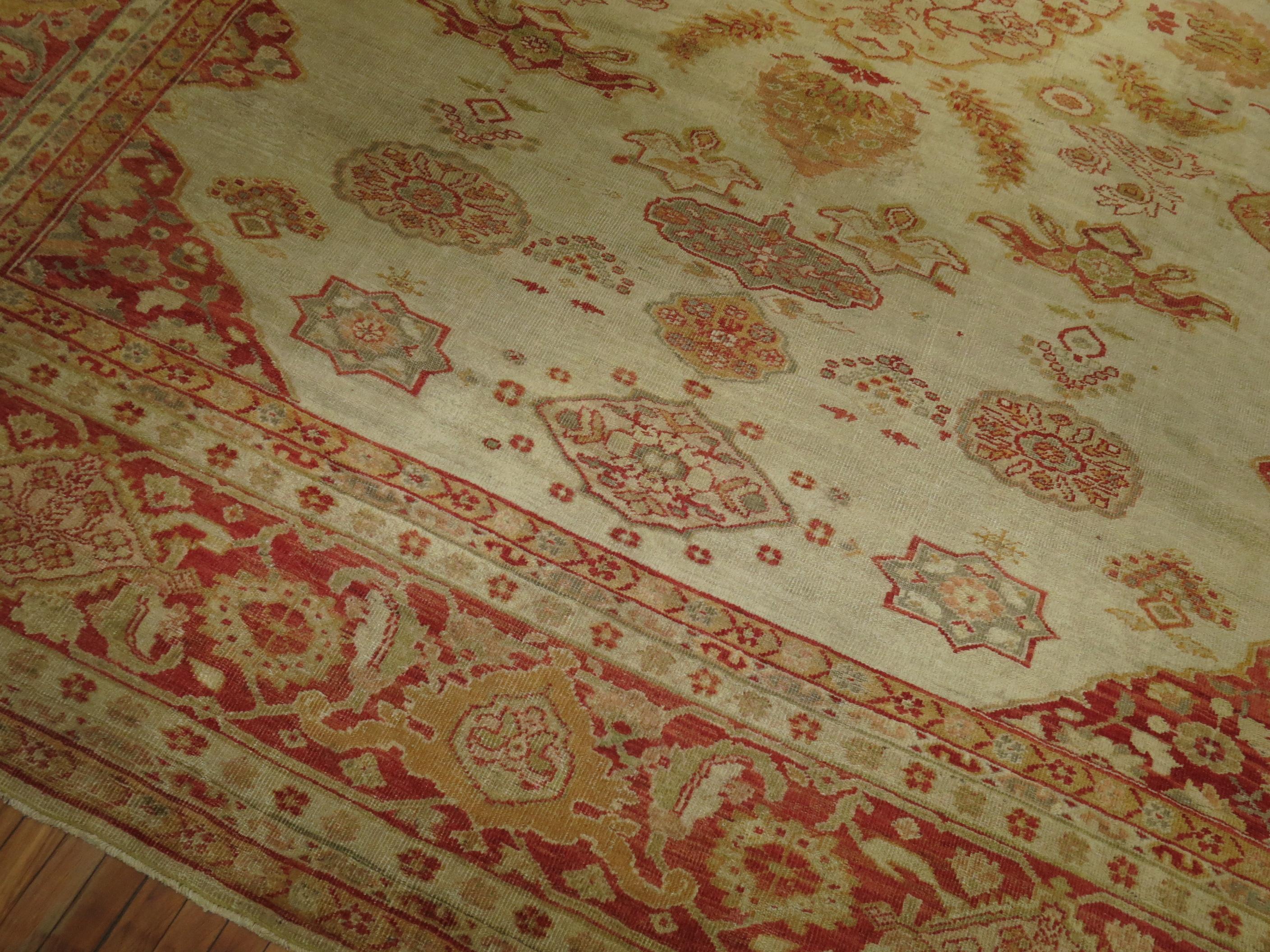 Antique Ivory Sultanabad Persian Carpet For Sale 1