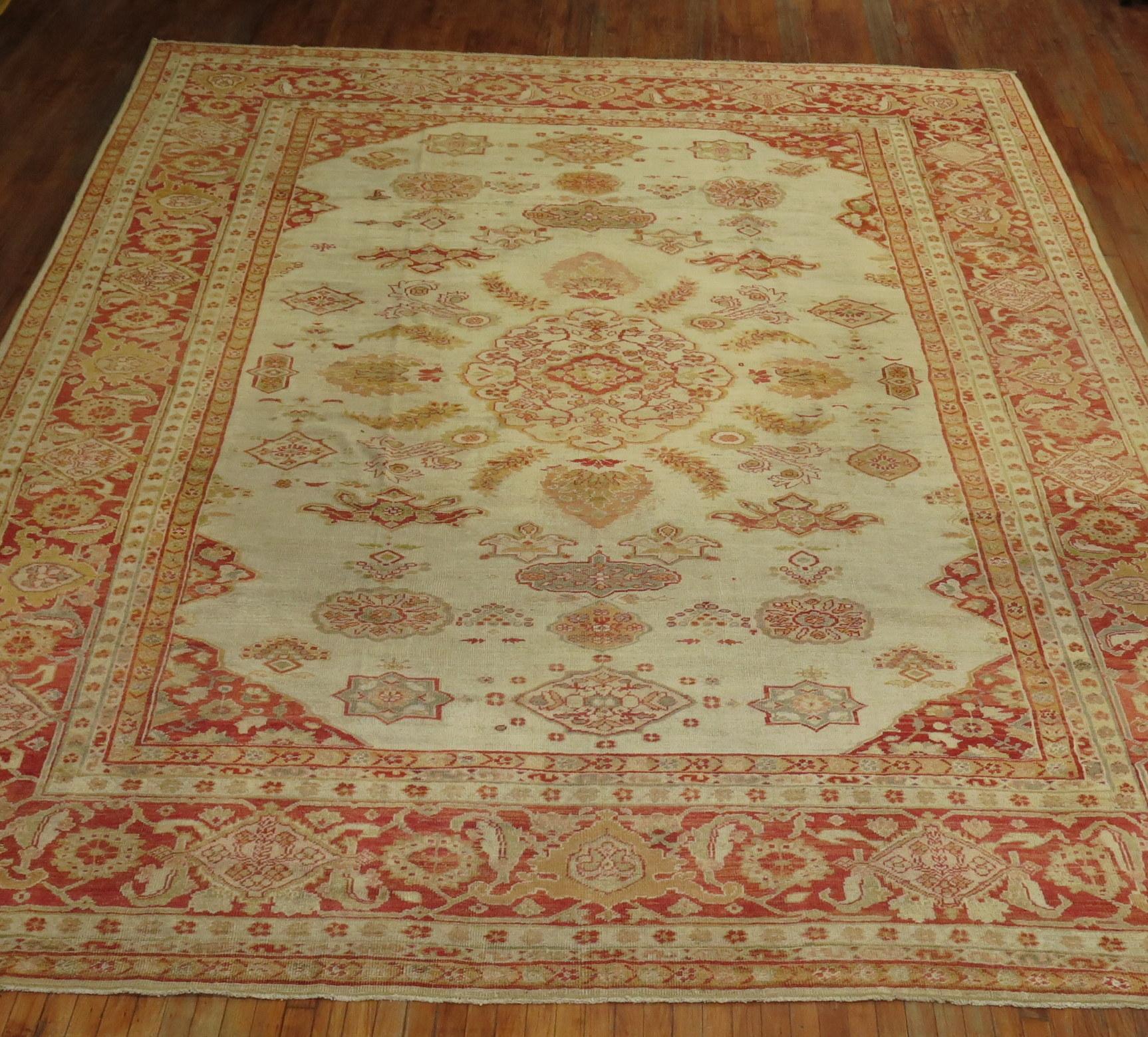 Antique Ivory Sultanabad Persian Carpet For Sale 2