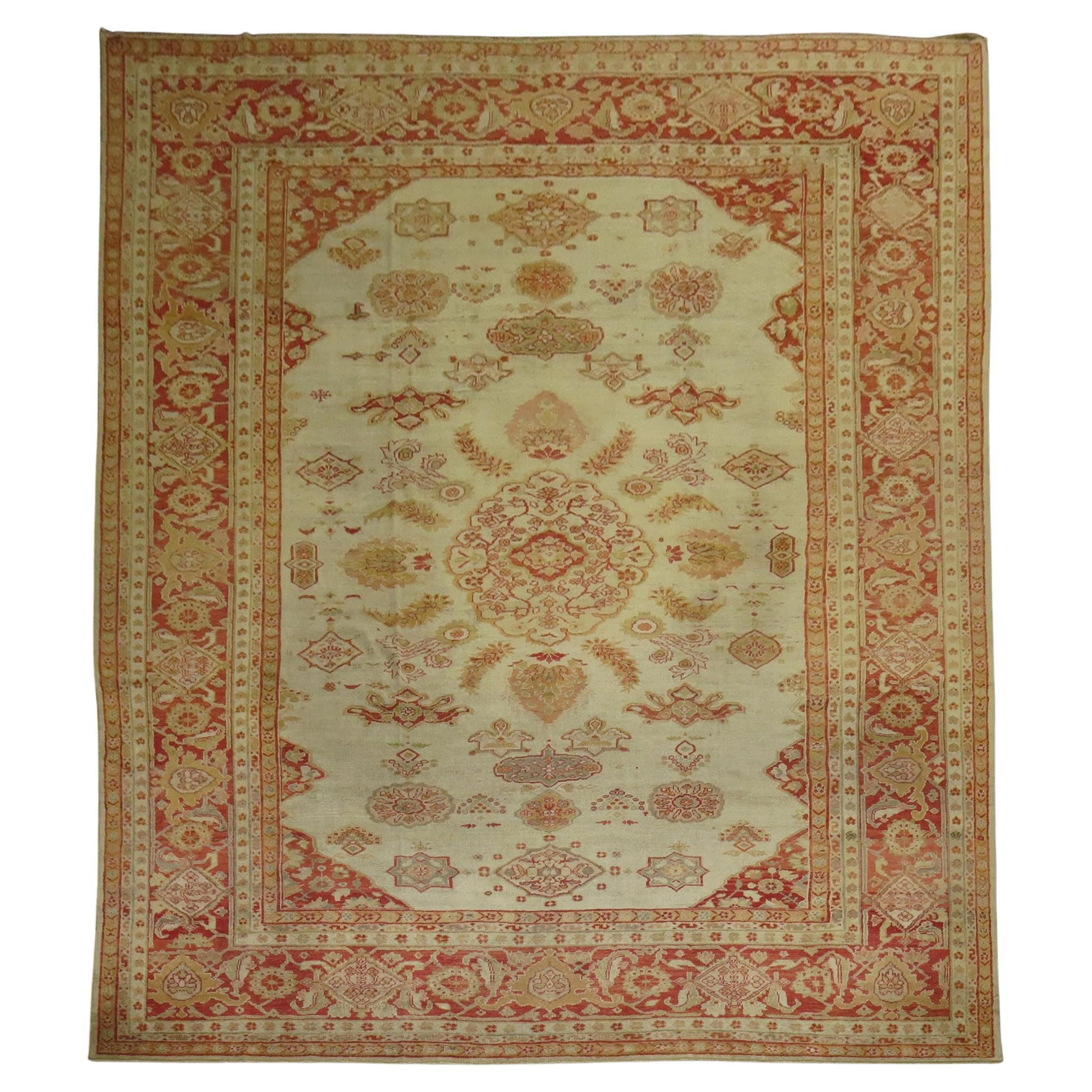Antique Ivory Sultanabad Persian Carpet For Sale